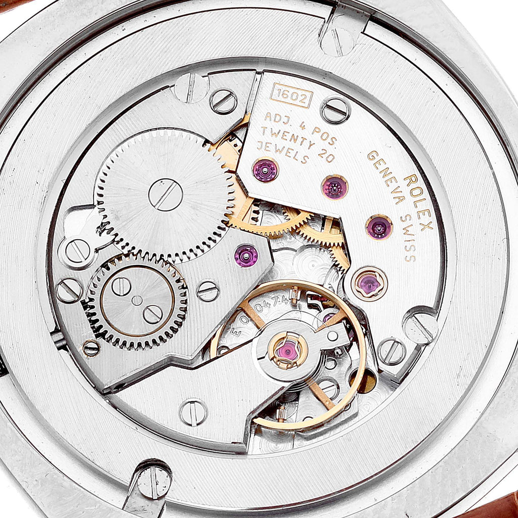 Rolex Cellini Danaos Black Dial White Gold Rose Gold Brown Strap Mens Watch 4233