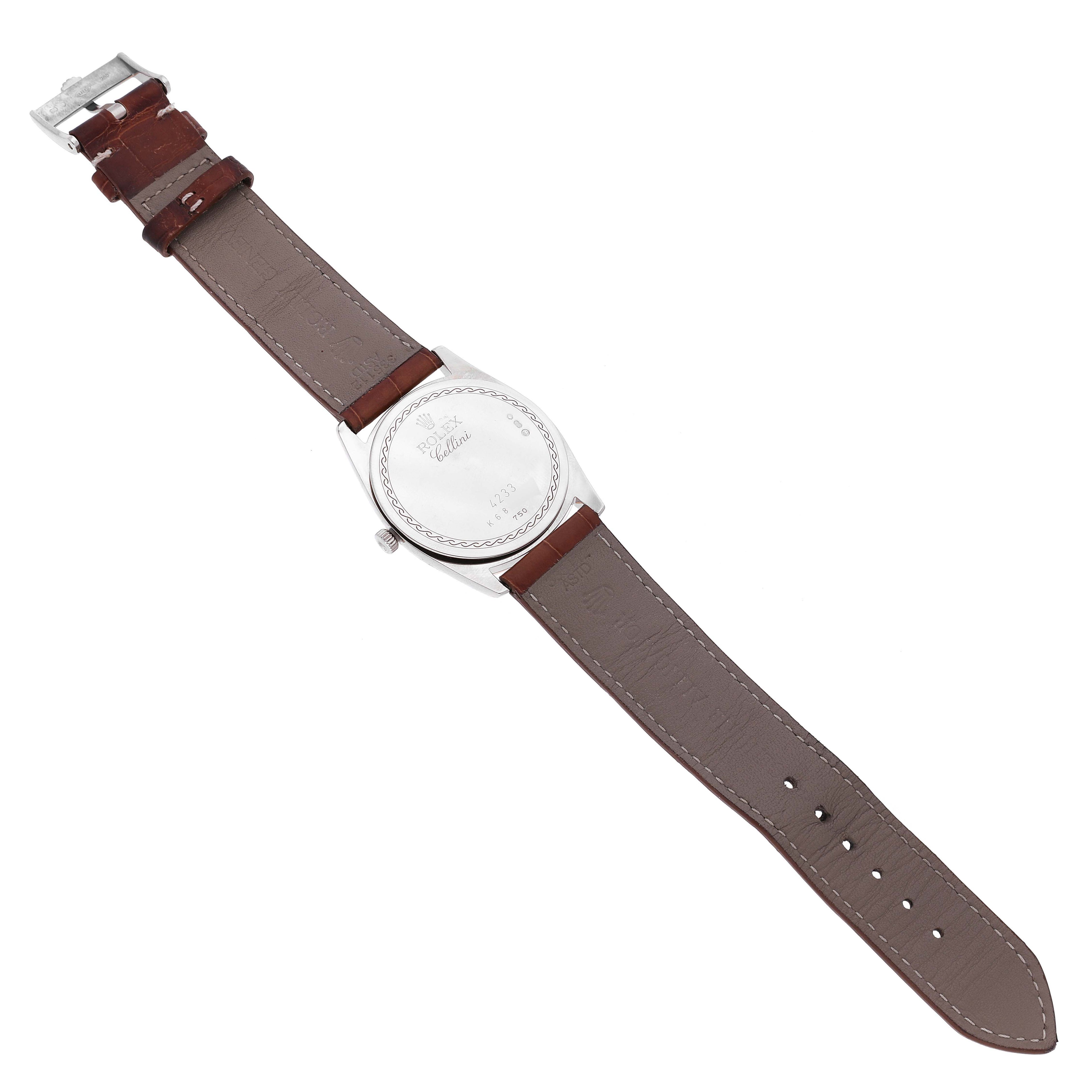 Rolex Cellini Danaos Black Dial White Gold Rose Gold Brown Strap Mens Watch 4233