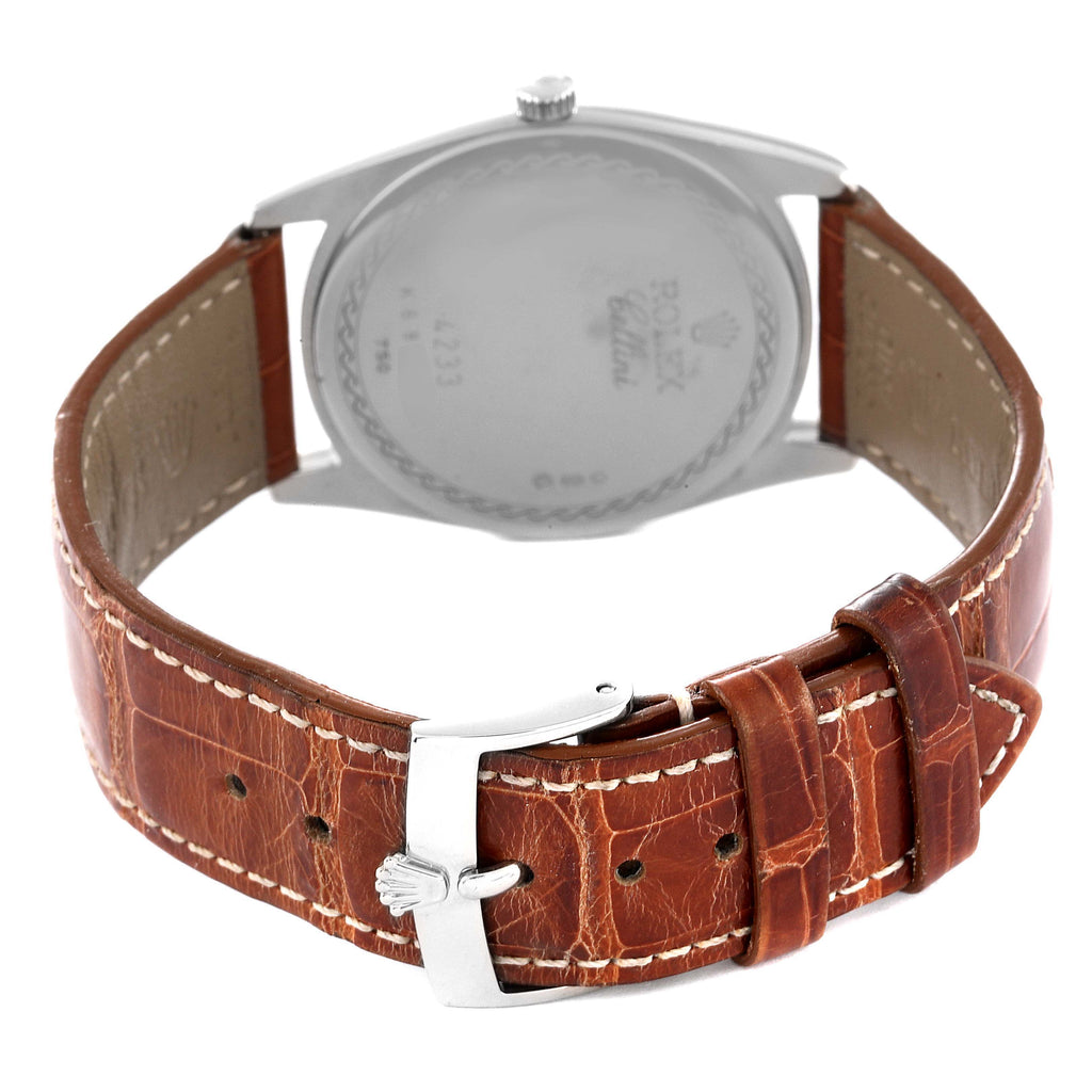 Rolex Cellini Danaos Black Dial White Gold Rose Gold Brown Strap Mens Watch 4233