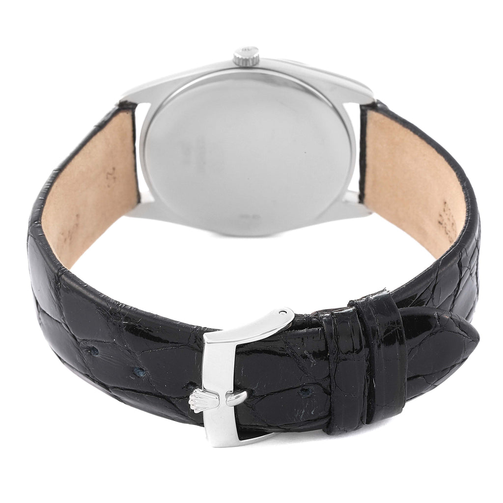 Rolex Cellini Danaos White and Rose Gold Black Strap Mens Watch 4233