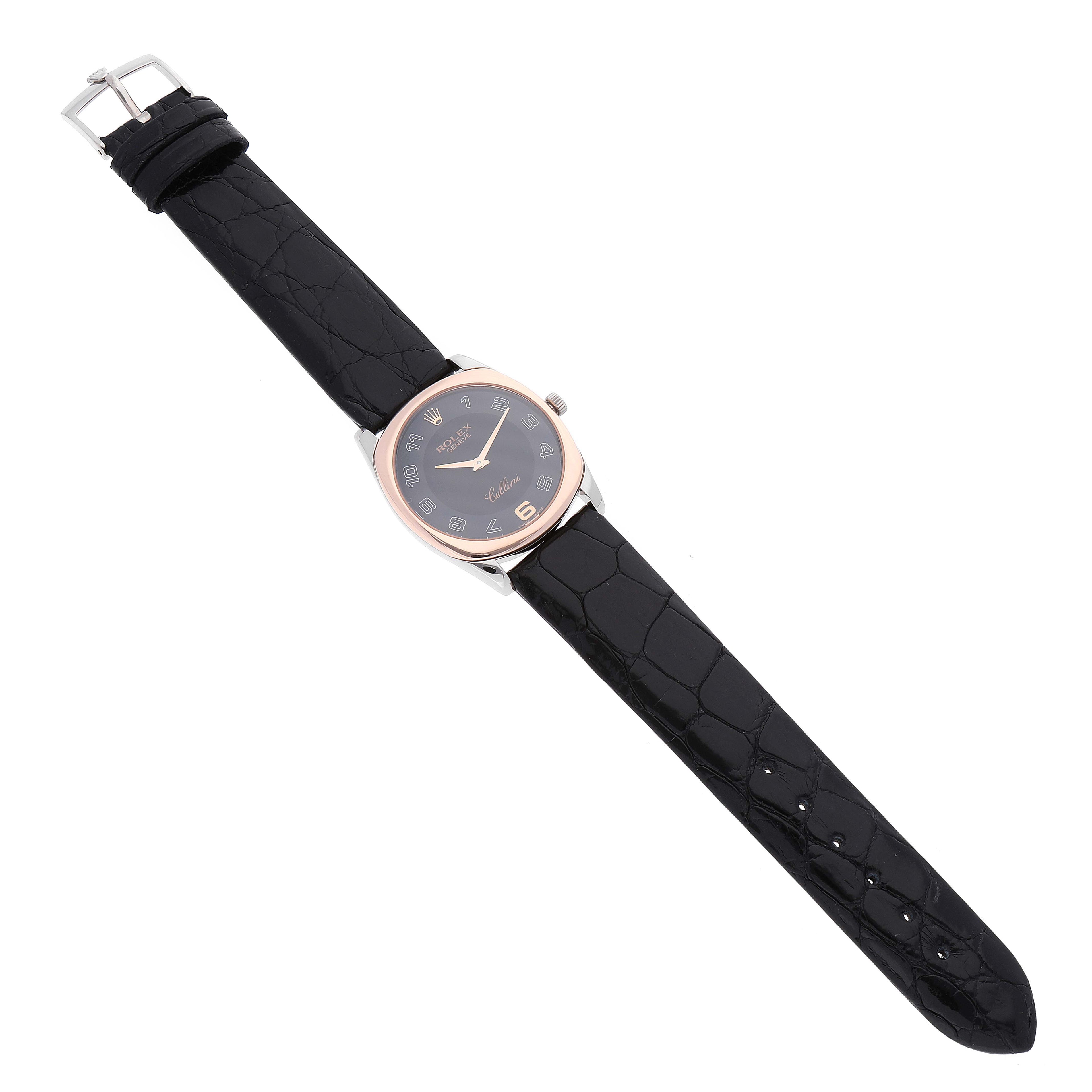 Rolex Cellini Danaos White and Rose Gold Black Strap Mens Watch 4233