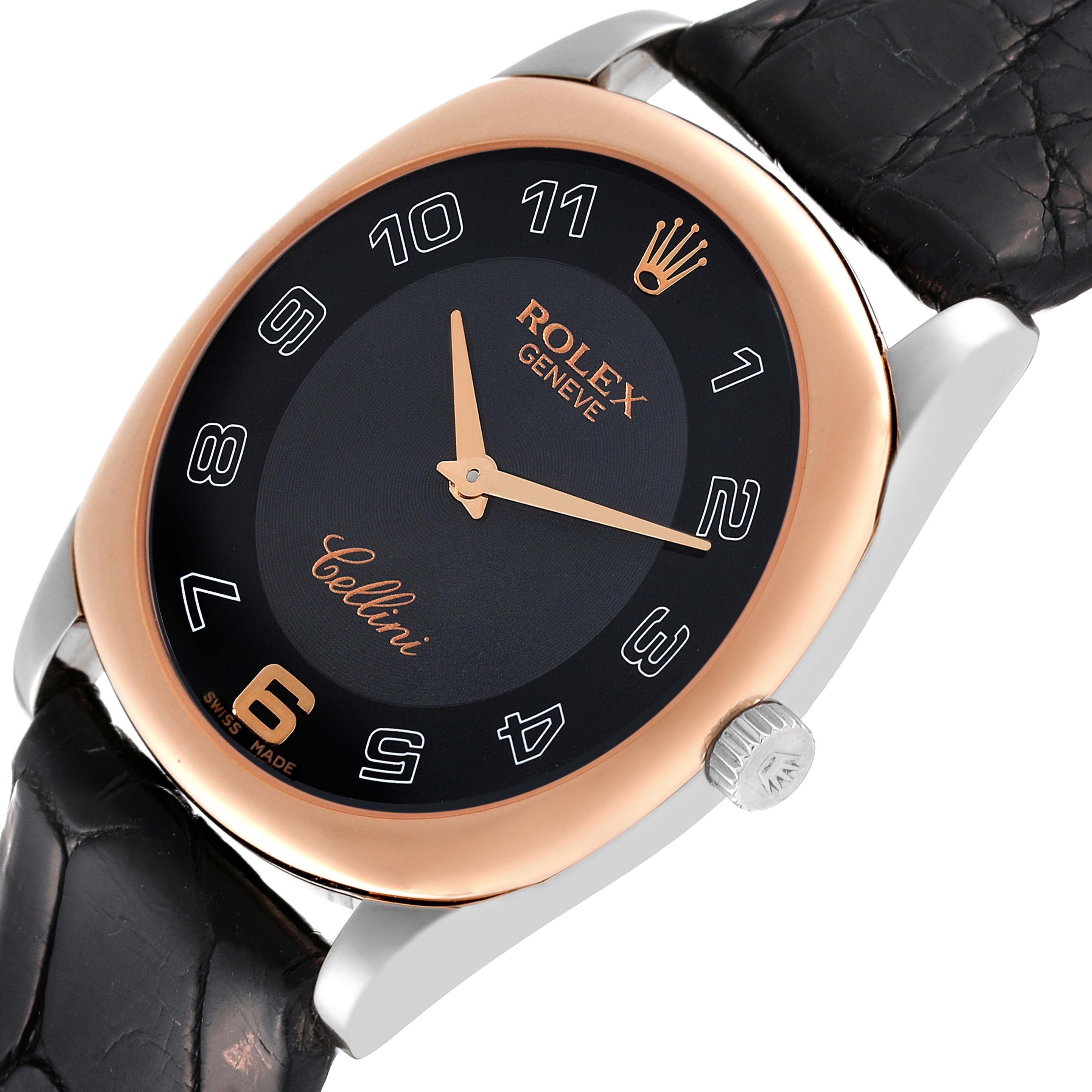 Rolex Cellini Danaos White and Rose Gold Black Strap Mens Watch 4233