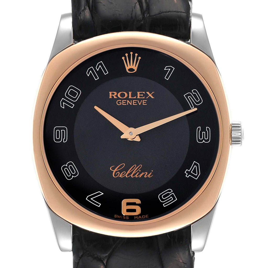 Rolex Cellini Danaos White and Rose Gold Black Strap Mens Watch 4233
