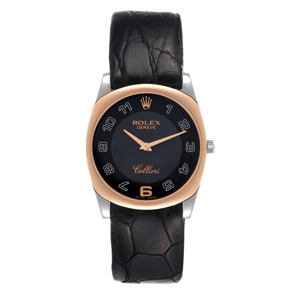 Rolex Cellini Danaos White and Rose Gold Black Strap Mens Watch 4233