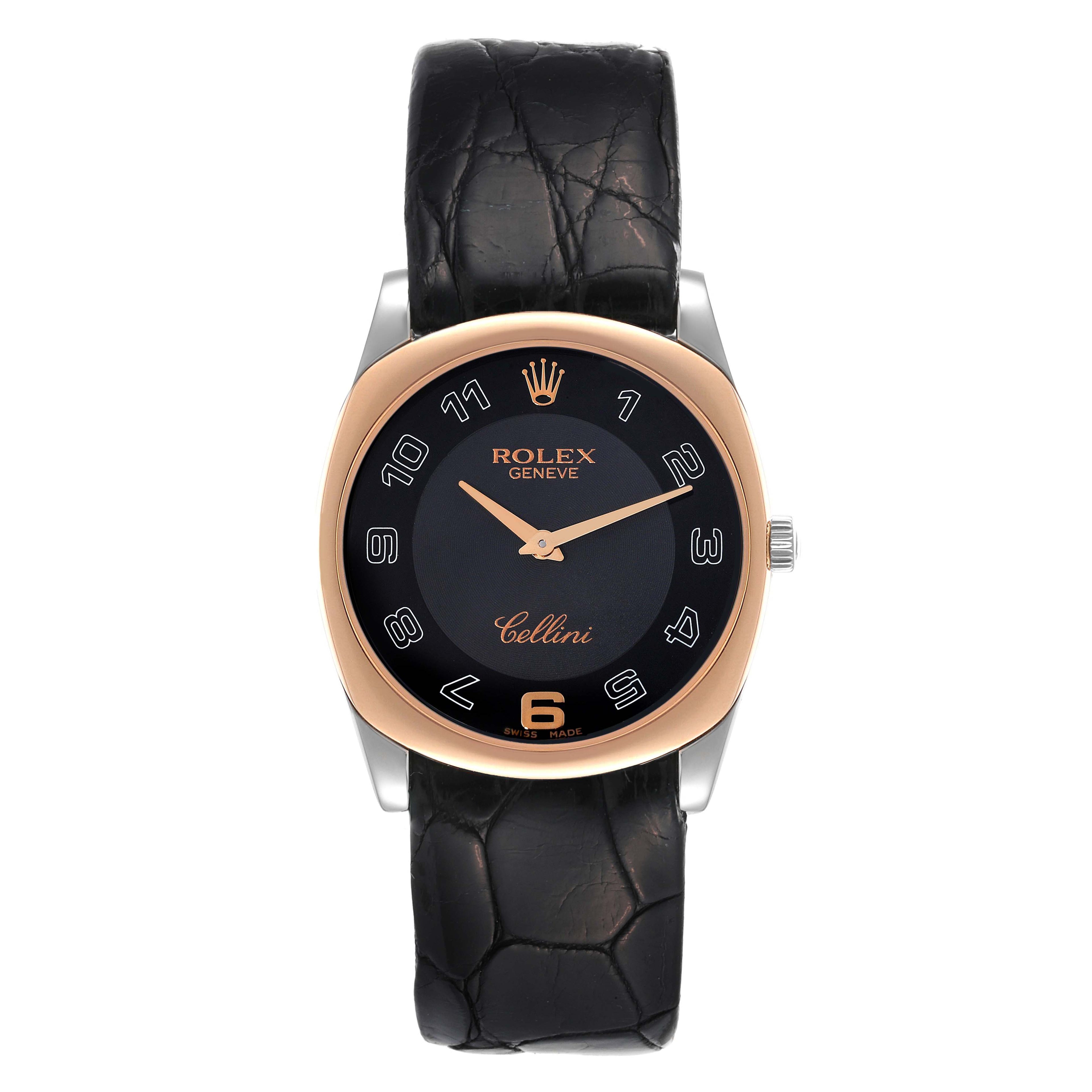 Rolex Cellini Danaos White and Rose Gold Black Strap Mens Watch 4233
