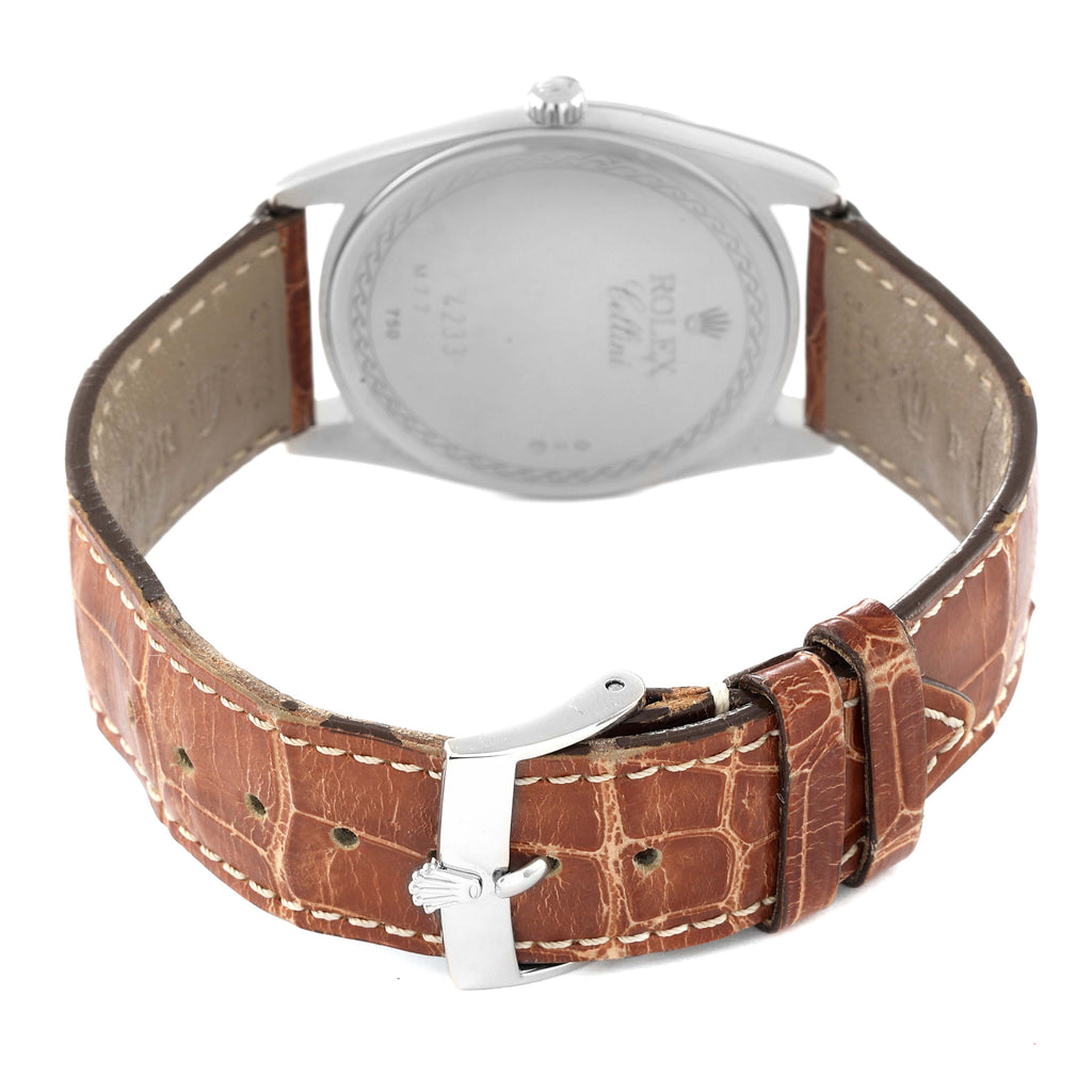 Rolex Cellini Danaos White and Rose Gold Brown Strap Mens Watch 4233