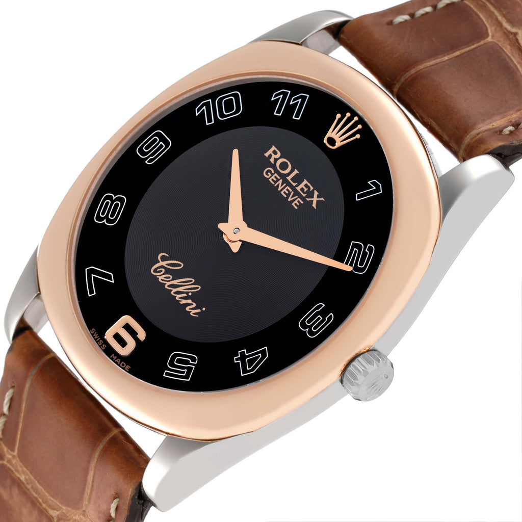 Rolex Cellini Danaos White and Rose Gold Brown Strap Mens Watch 4233