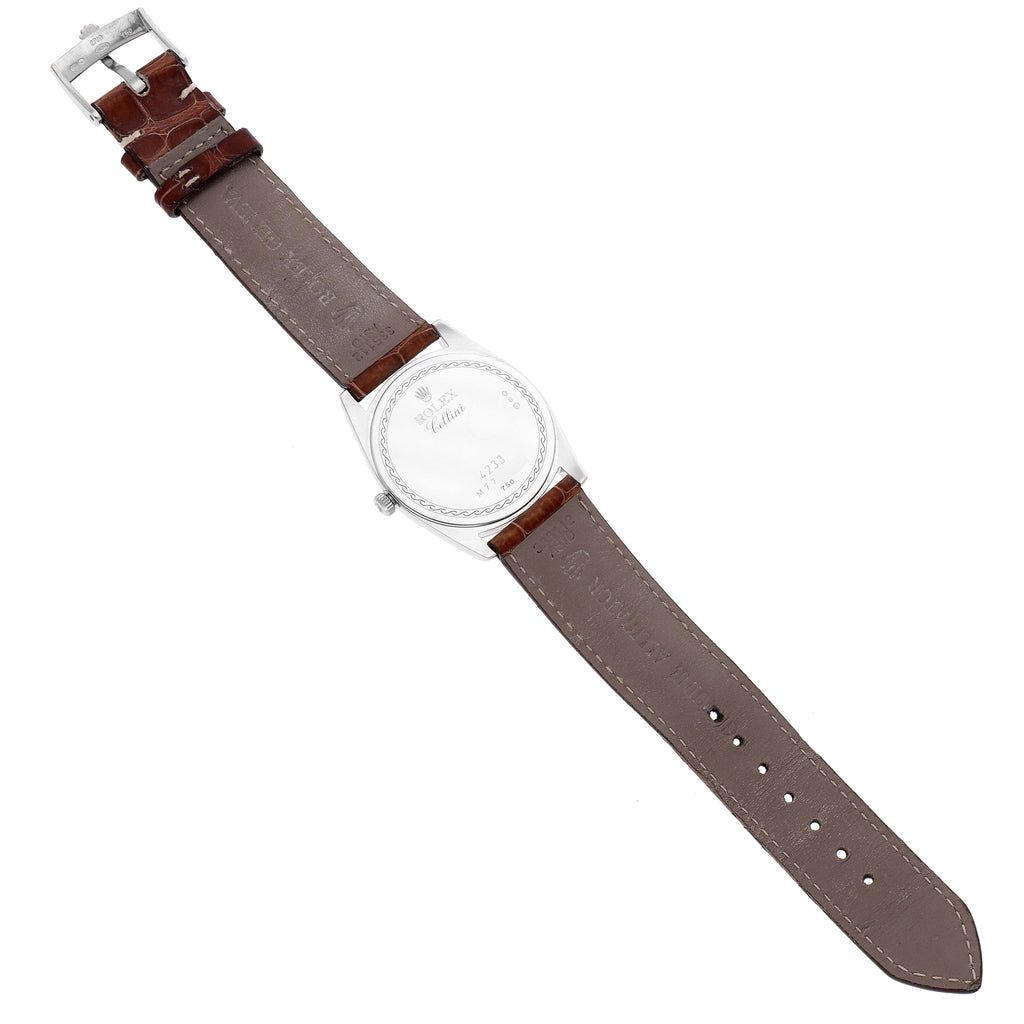 Rolex Cellini Danaos White and Rose Gold Brown Strap Mens Watch 4233