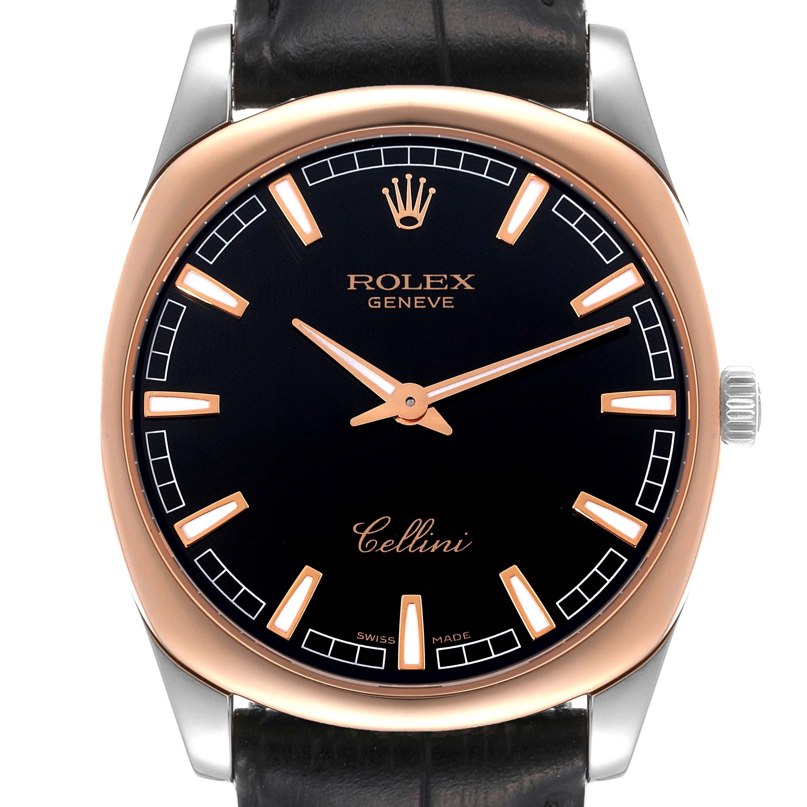 Rolex Cellini Danaos White Gold Rose Gold Black Dial Mens Watch 4243