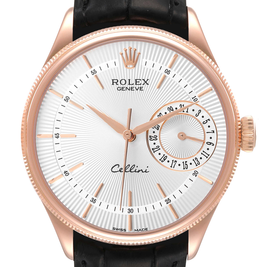Rolex Cellini Date 18K Everose Gold Silver Dial Mens Watch 50515