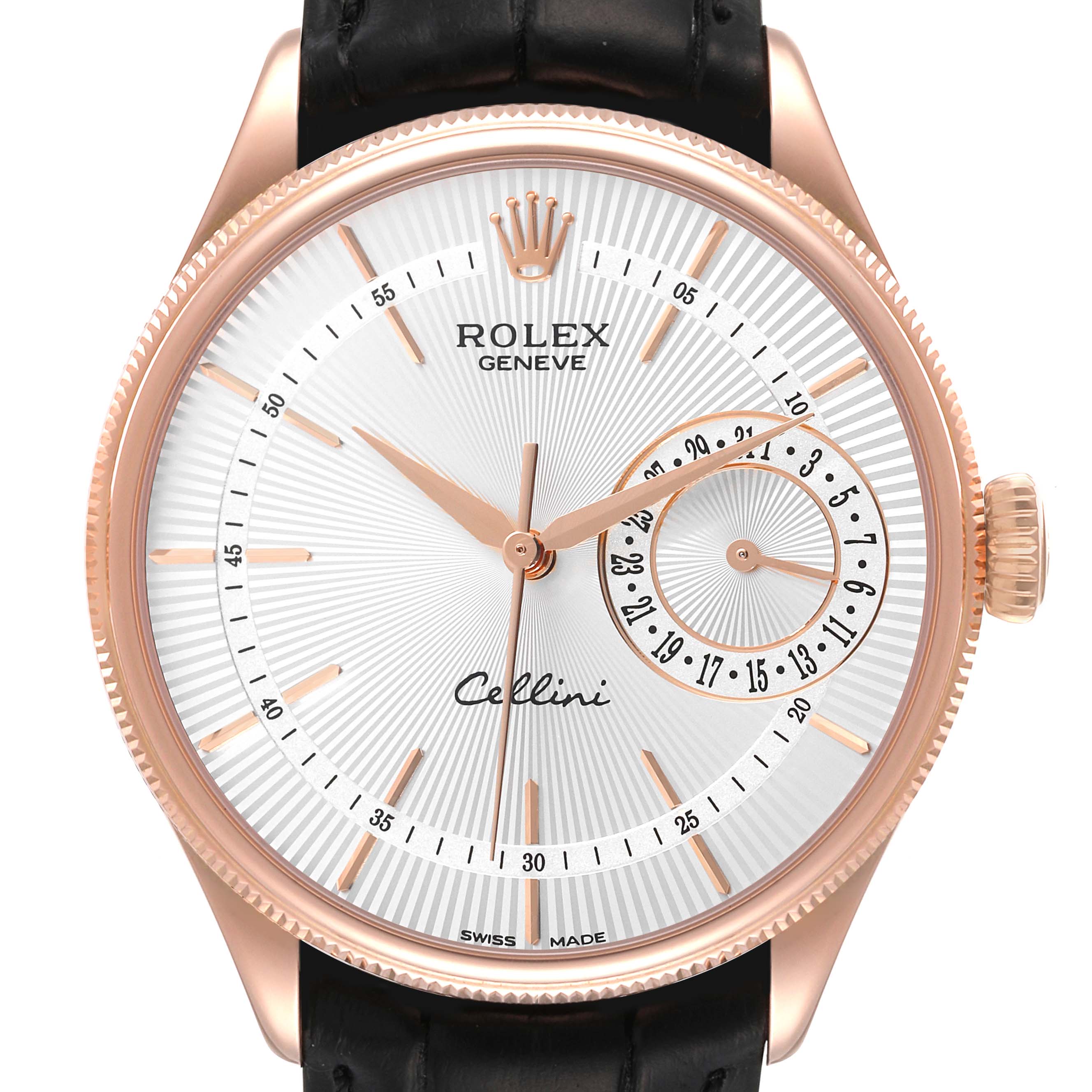 Rolex Cellini Date 18K Everose Gold Silver Dial Mens Watch 50515