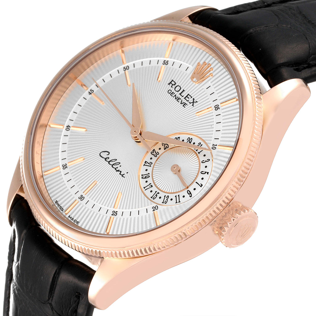 Rolex Cellini Date 18K Everose Gold Silver Dial Mens Watch 50515
