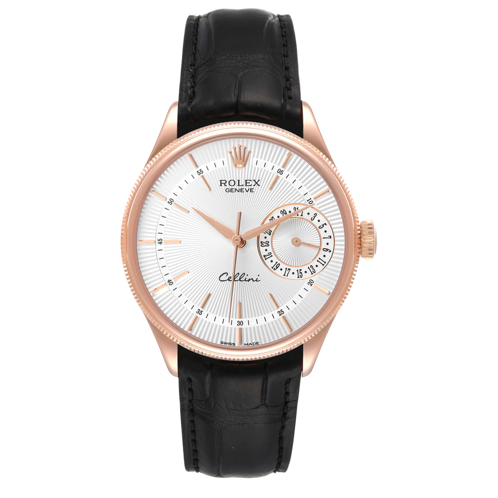 Rolex Cellini Date 18K Everose Gold Silver Dial Mens Watch 50515