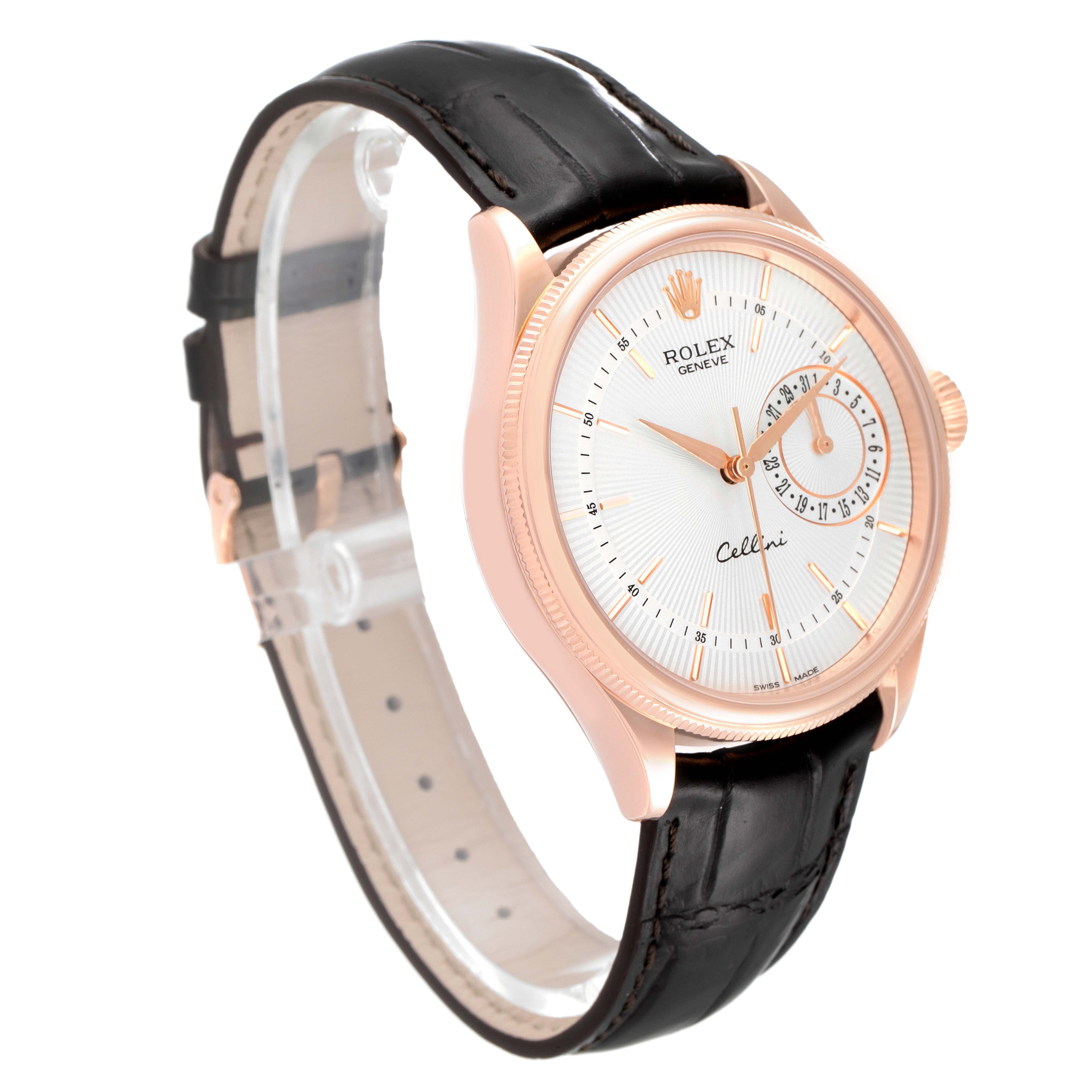 Rolex Cellini Date 18K Everose Gold Silver Dial Mens Watch 50515 Box Card