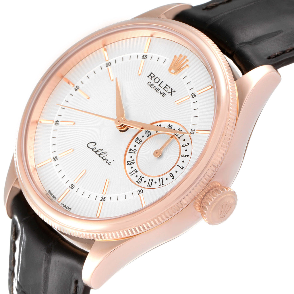 Rolex Cellini Date 18K Everose Gold Silver Dial Mens Watch 50515 Box Card