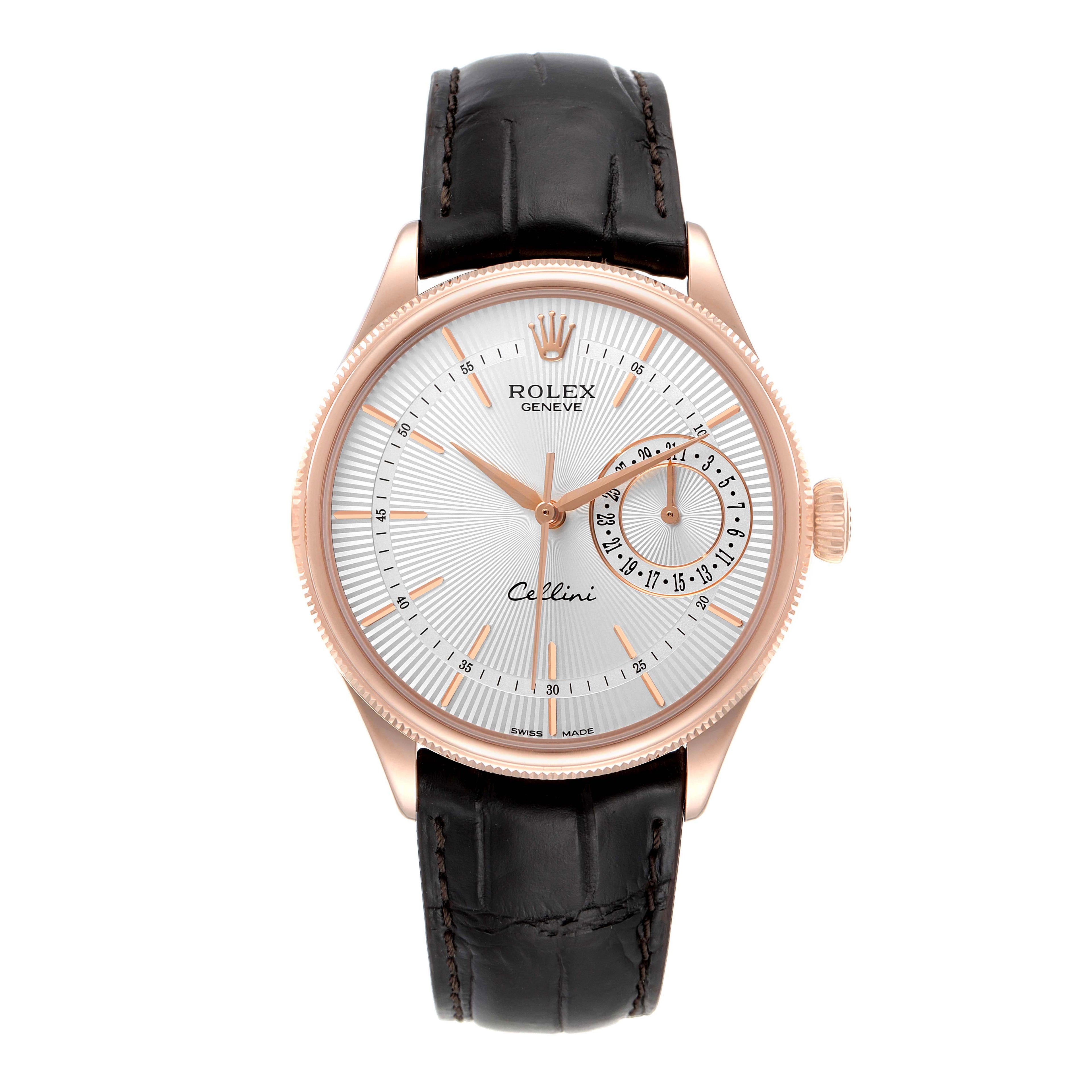 Rolex Cellini Date 18K Everose Gold Silver Dial Mens Watch 50515 Box Card