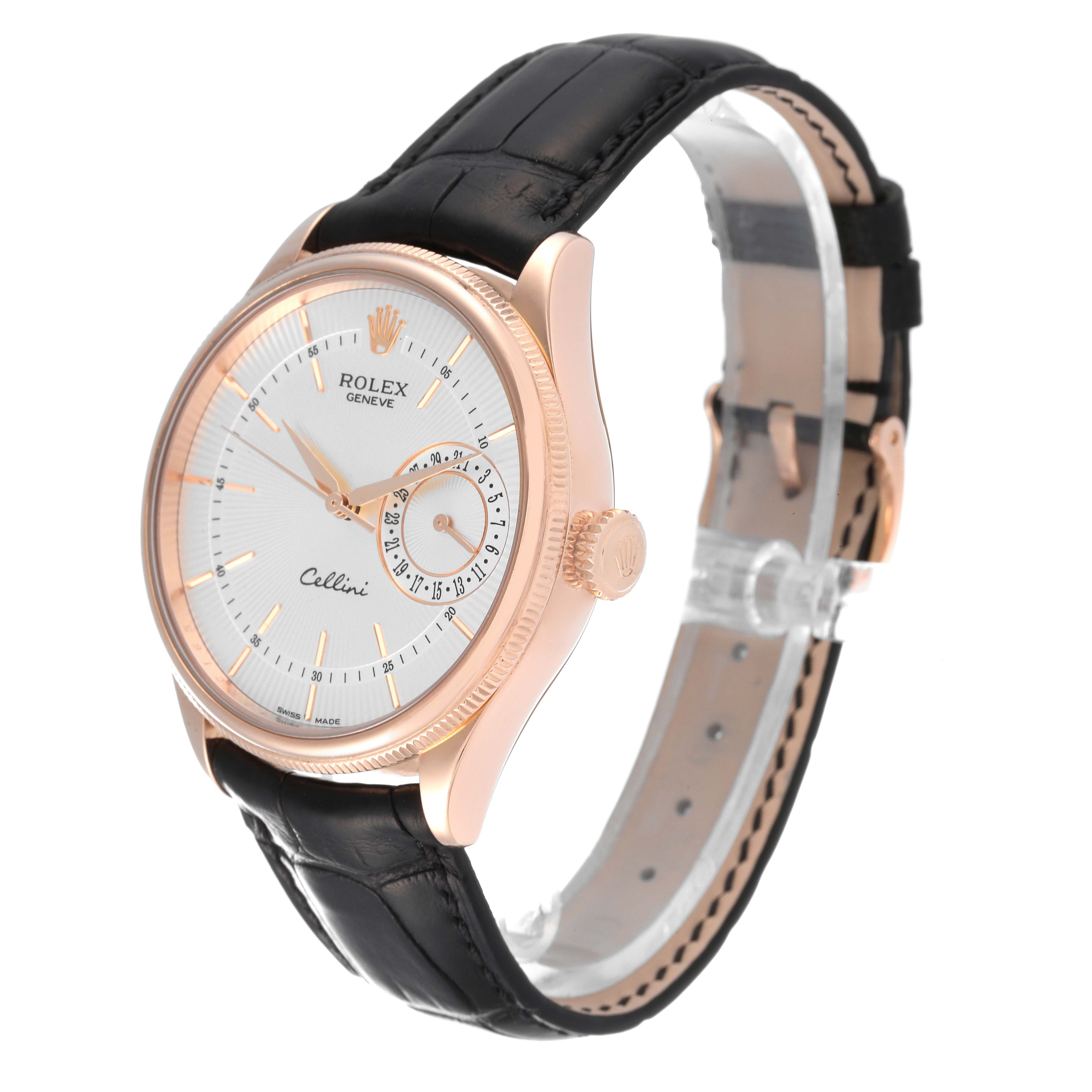 Rolex Cellini Date 18K Rose Gold Silver Dial Mens Watch 50515 Box Card