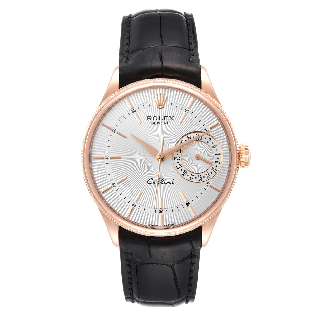 Rolex Cellini Date 18K Rose Gold Silver Dial Mens Watch 50515 Box Card
