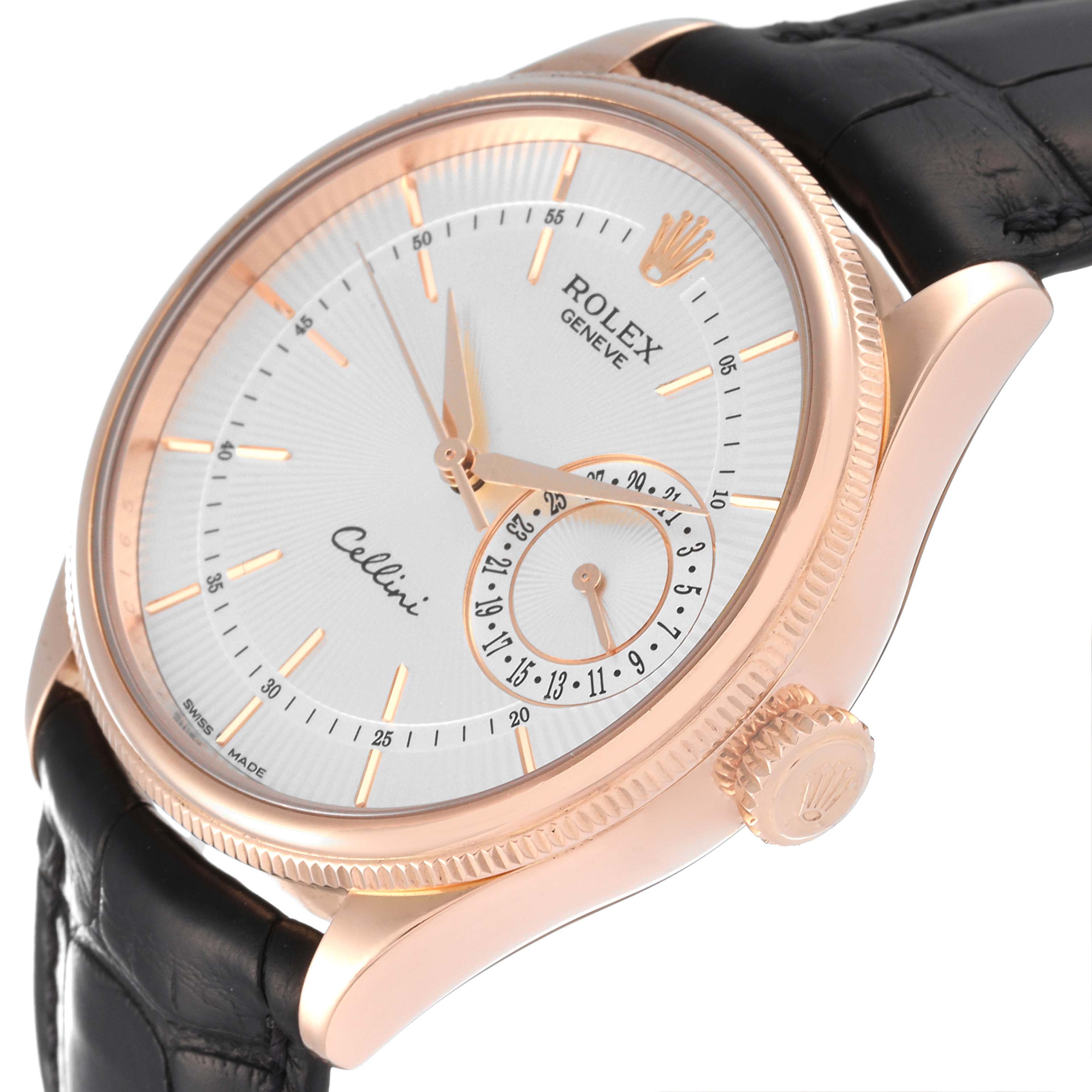 Rolex Cellini Date 18K Rose Gold Silver Dial Mens Watch 50515 Box Card