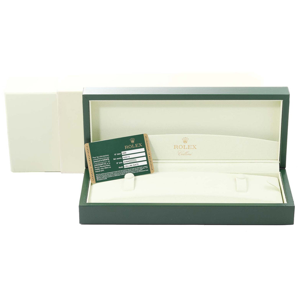 Rolex Cellini Date 18K Rose Gold Silver Dial Mens Watch 50515 Box Card