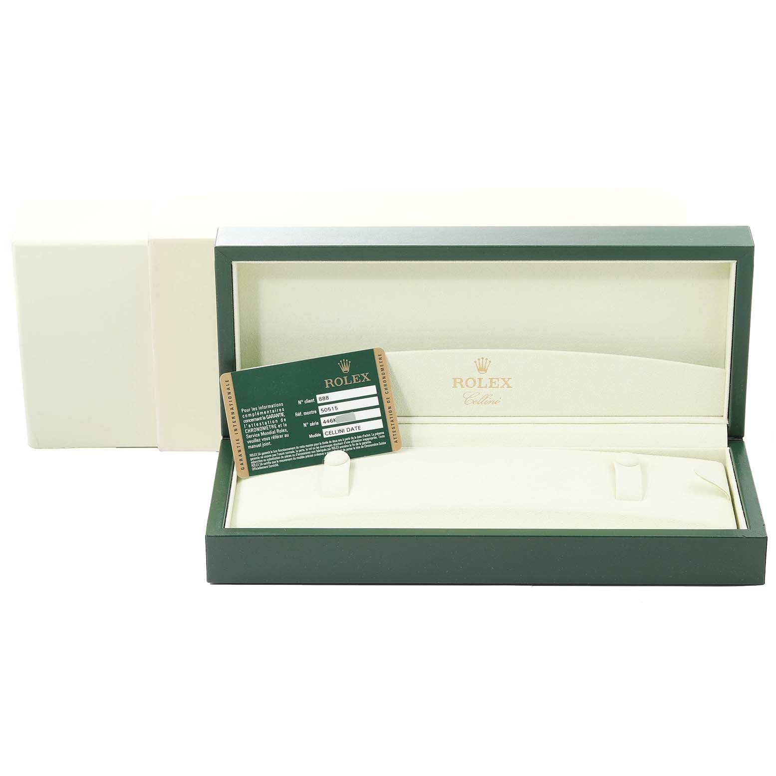 Rolex Cellini Date 18K Rose Gold Silver Dial Mens Watch 50515 Box Card