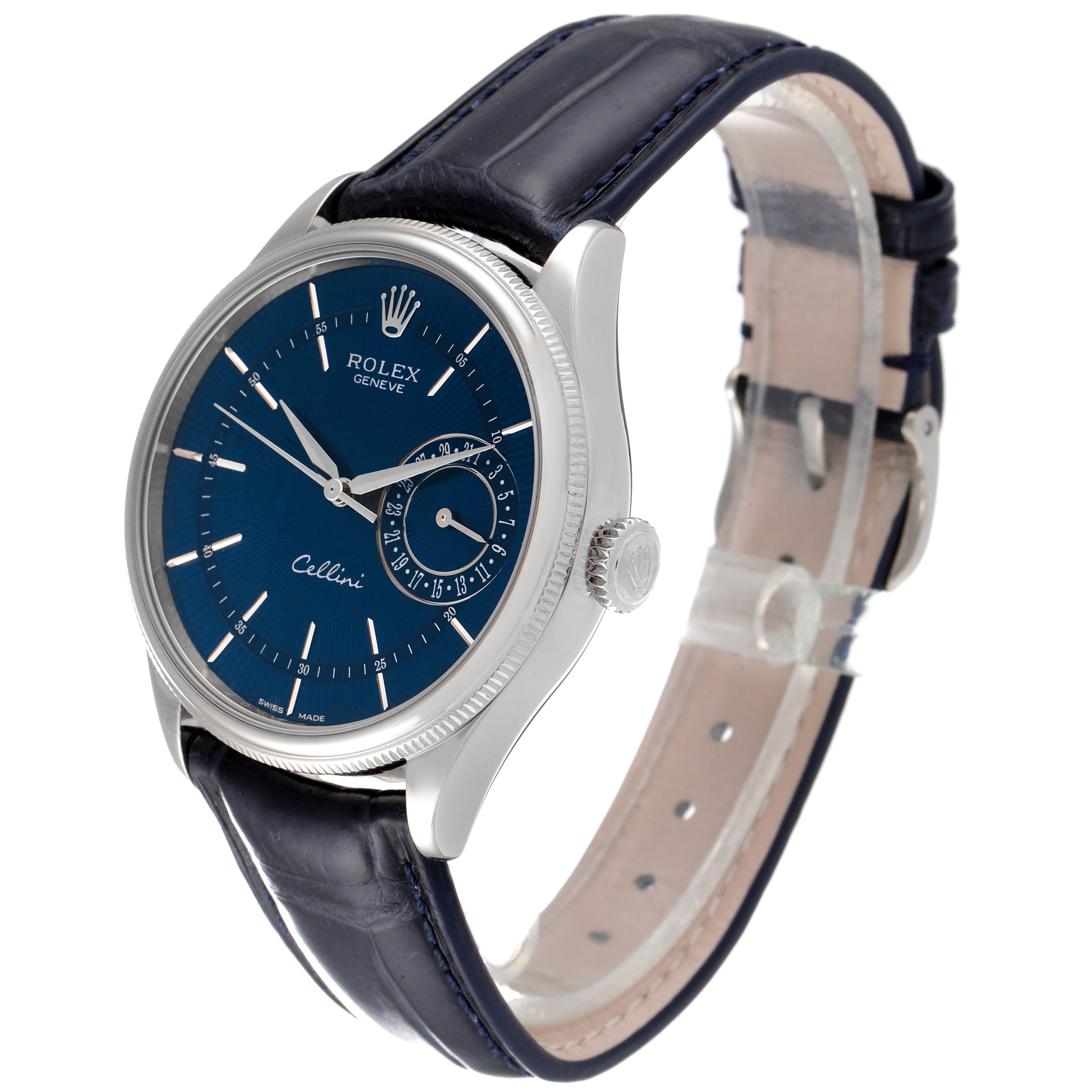Rolex Cellini Date 18K White Gold Blue Dial Mens Watch 50519