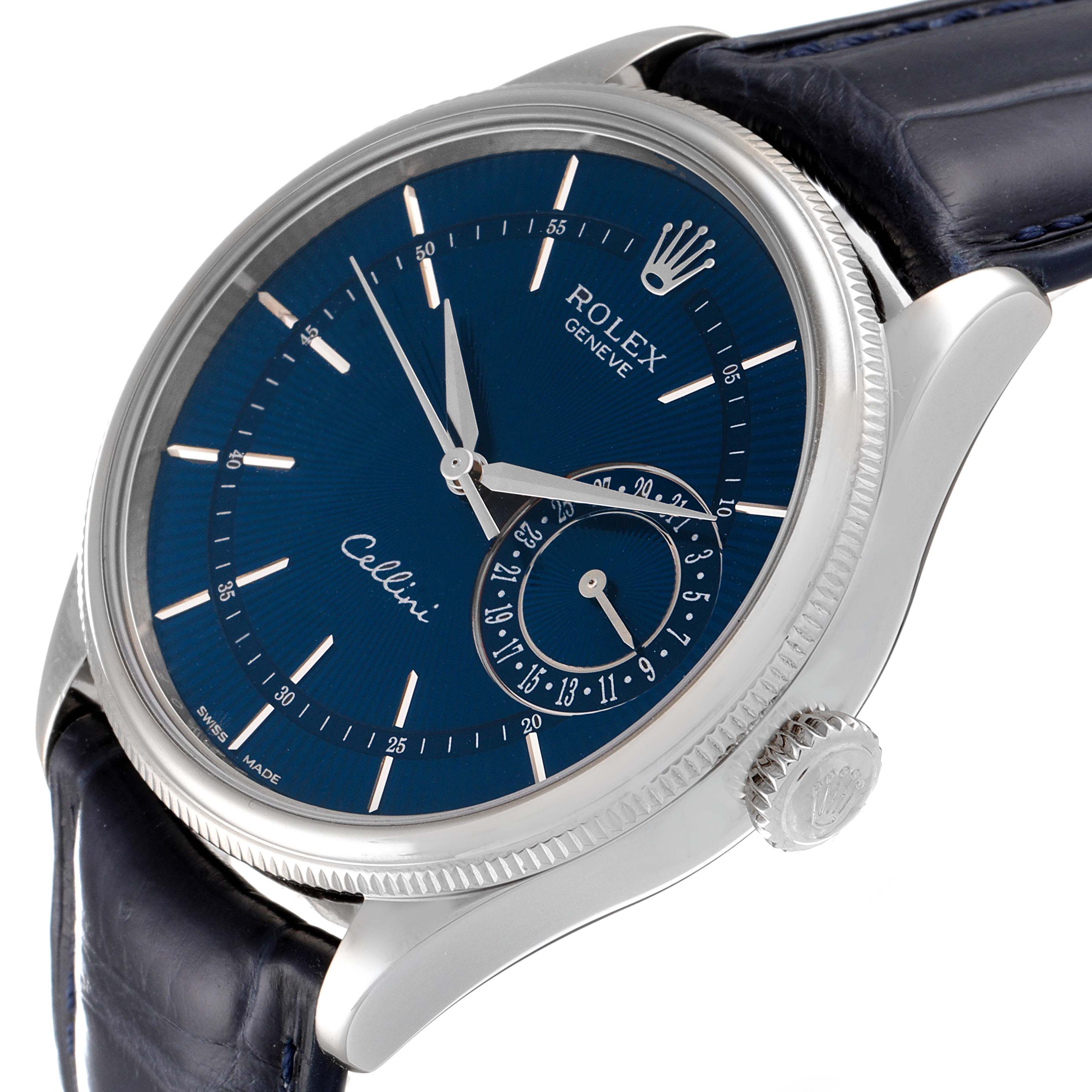 Rolex Cellini Date 18K White Gold Blue Dial Mens Watch 50519