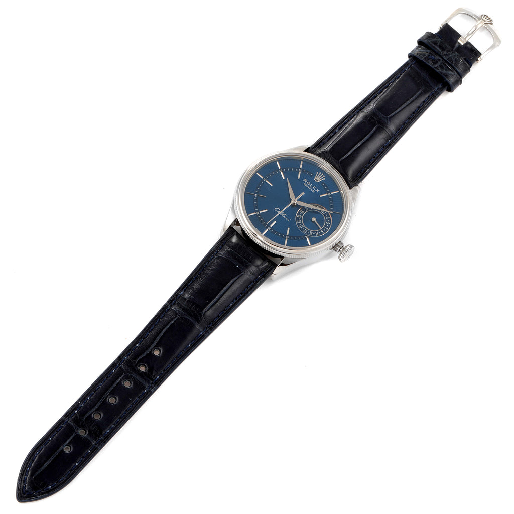 Rolex Cellini Date 18K White Gold Blue Dial Mens Watch 50519