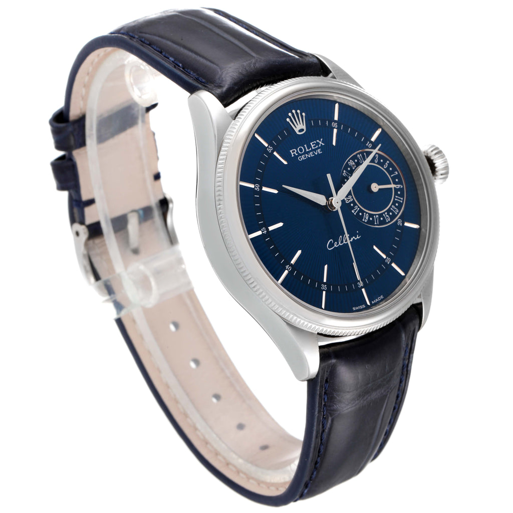 Rolex Cellini Date 18K White Gold Blue Dial Mens Watch 50519