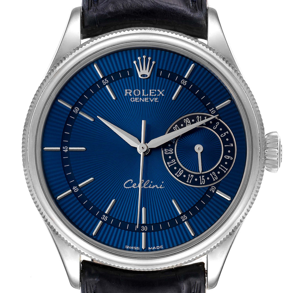 Rolex Cellini Date 18K White Gold Blue Dial Mens Watch 50519