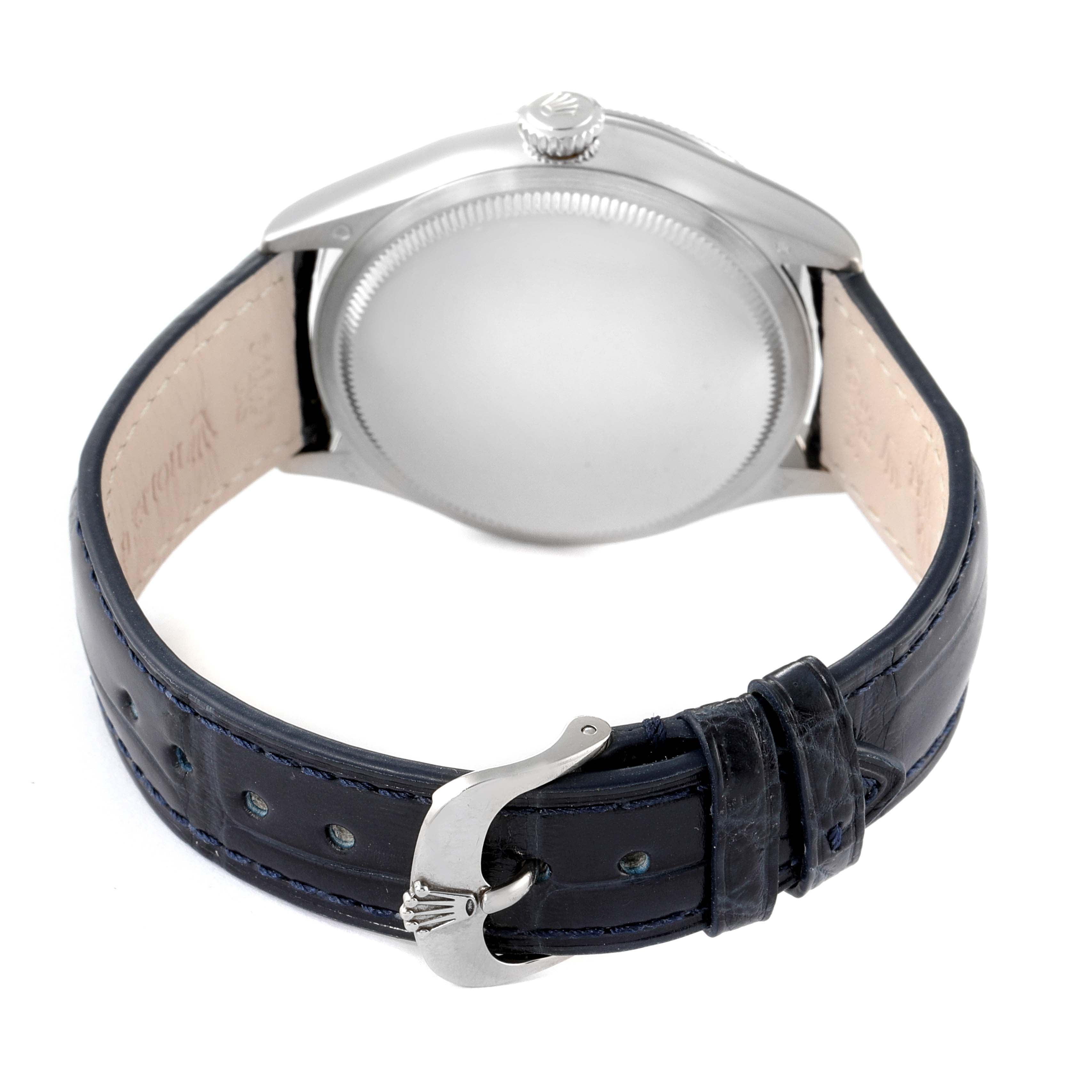 Rolex Cellini Date 18K White Gold Blue Dial Mens Watch 50519