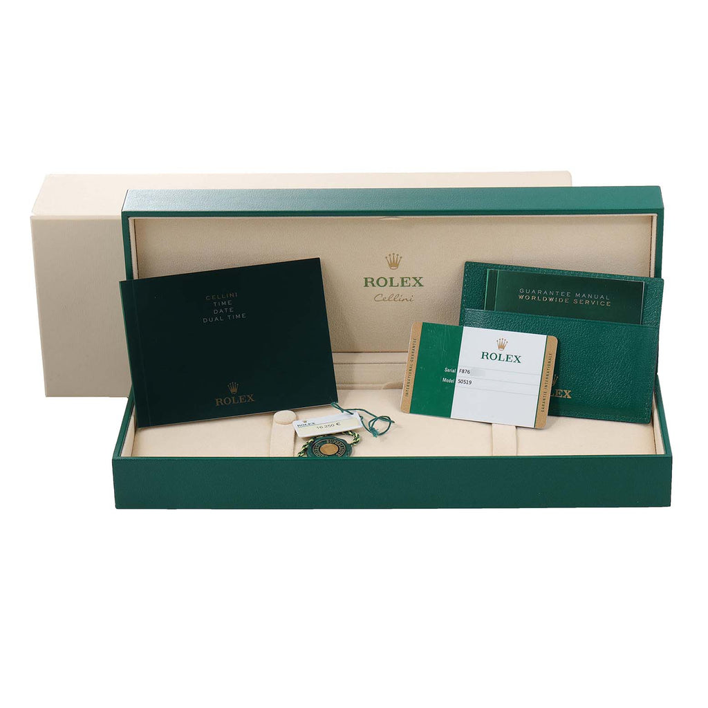 Rolex Cellini Date 18K White Gold Blue Dial Mens Watch 50519 Box Card