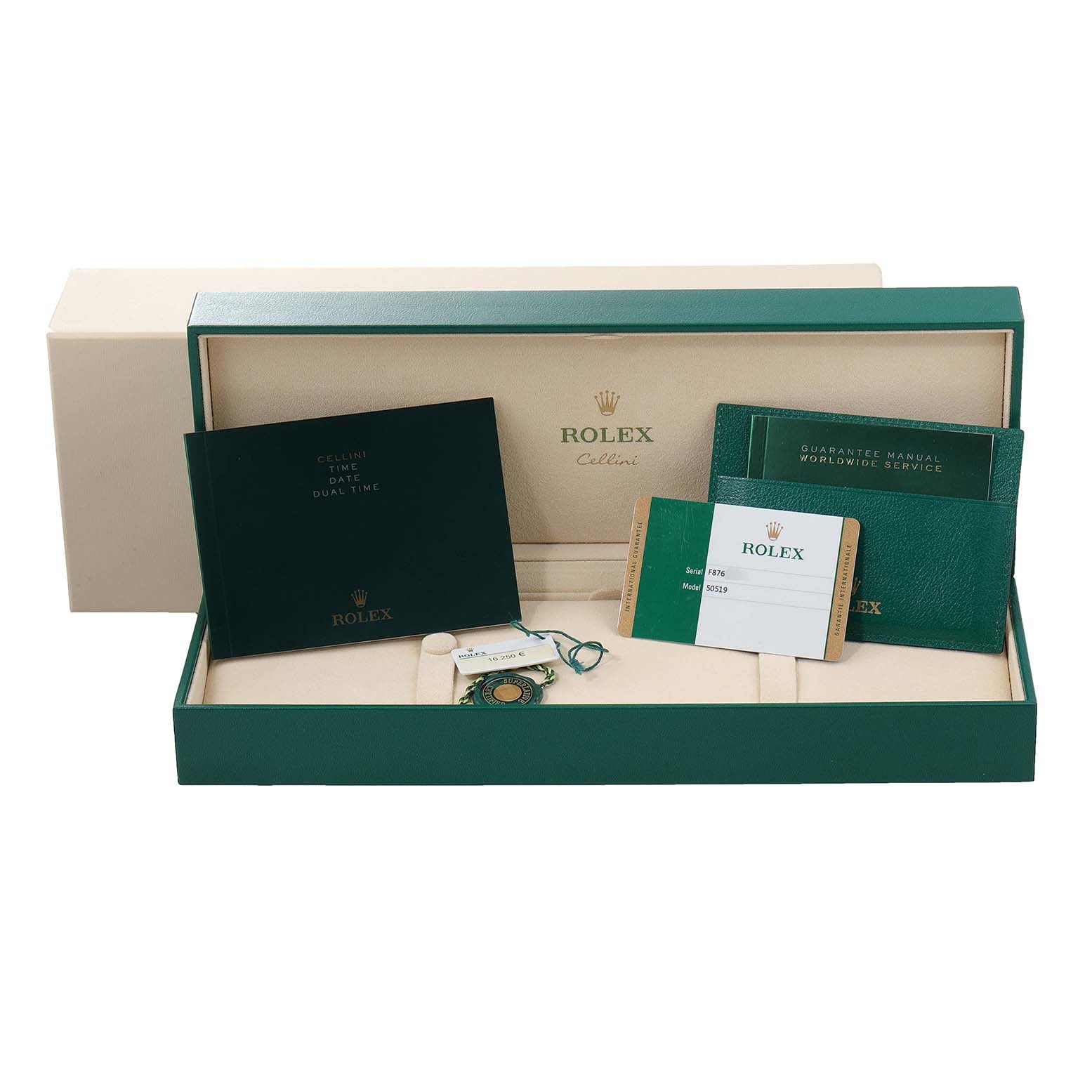 Rolex Cellini Date 18K White Gold Blue Dial Mens Watch 50519 Box Card