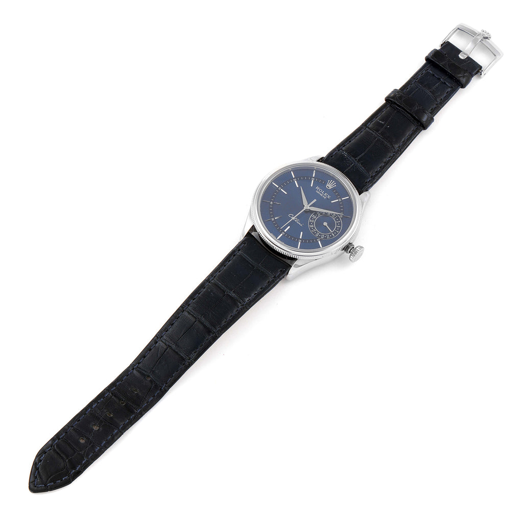 Rolex Cellini Date 18K White Gold Blue Dial Mens Watch 50519 Box Card