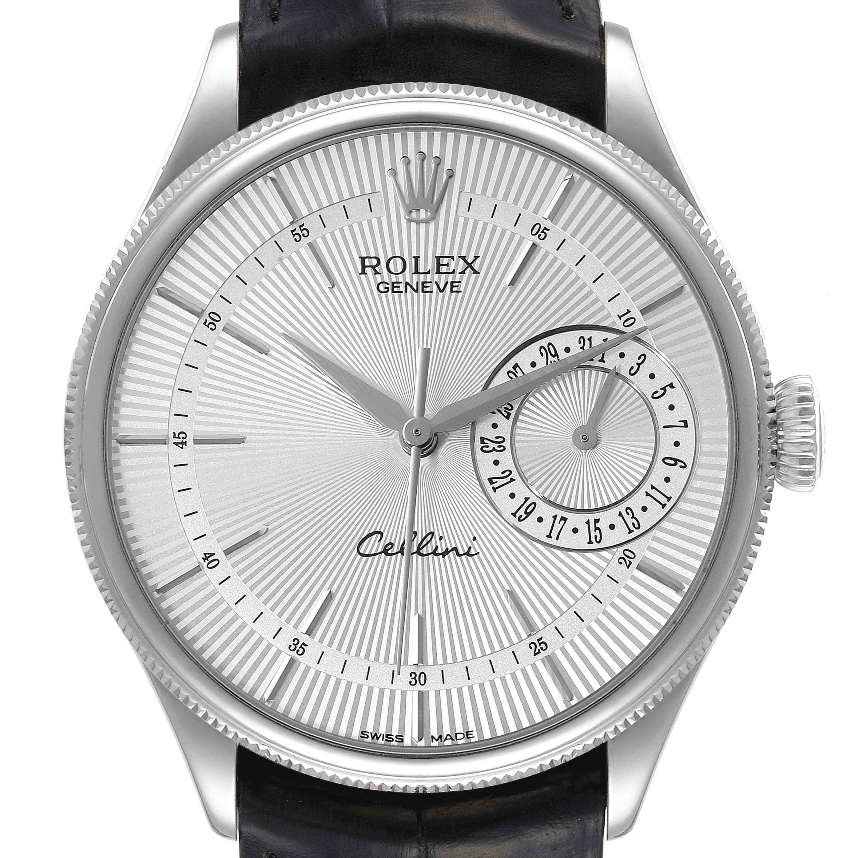 Rolex Cellini Date 18K White Gold Silver Dial Automatic Mens Watch 50519