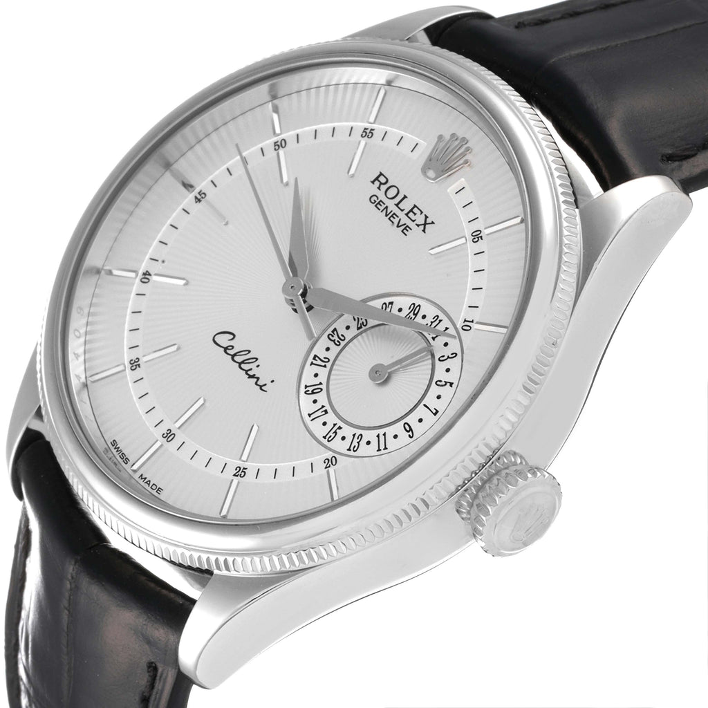 Rolex Cellini Date 18K White Gold Silver Dial Automatic Mens Watch 50519