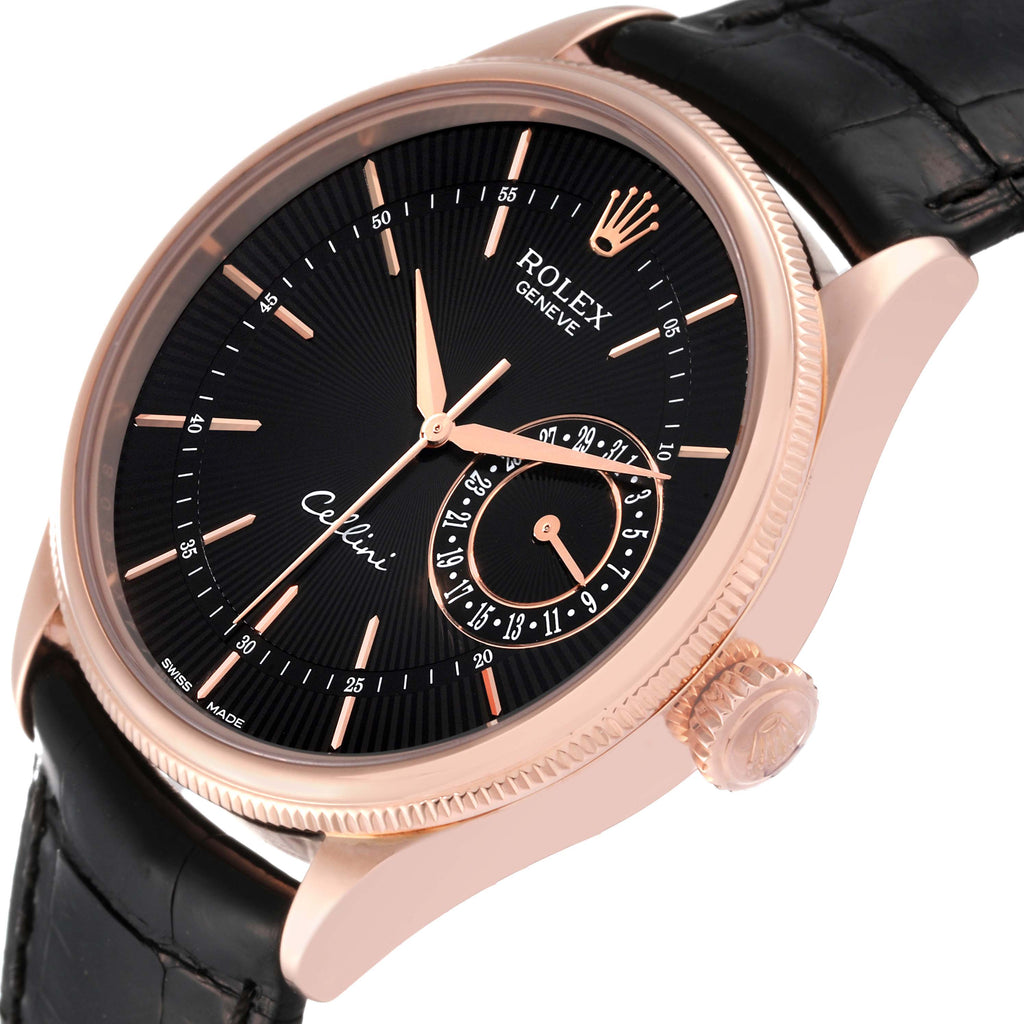 Rolex Cellini Date Everose Gold Black Dial Automatic Mens Watch 50515 Box Card