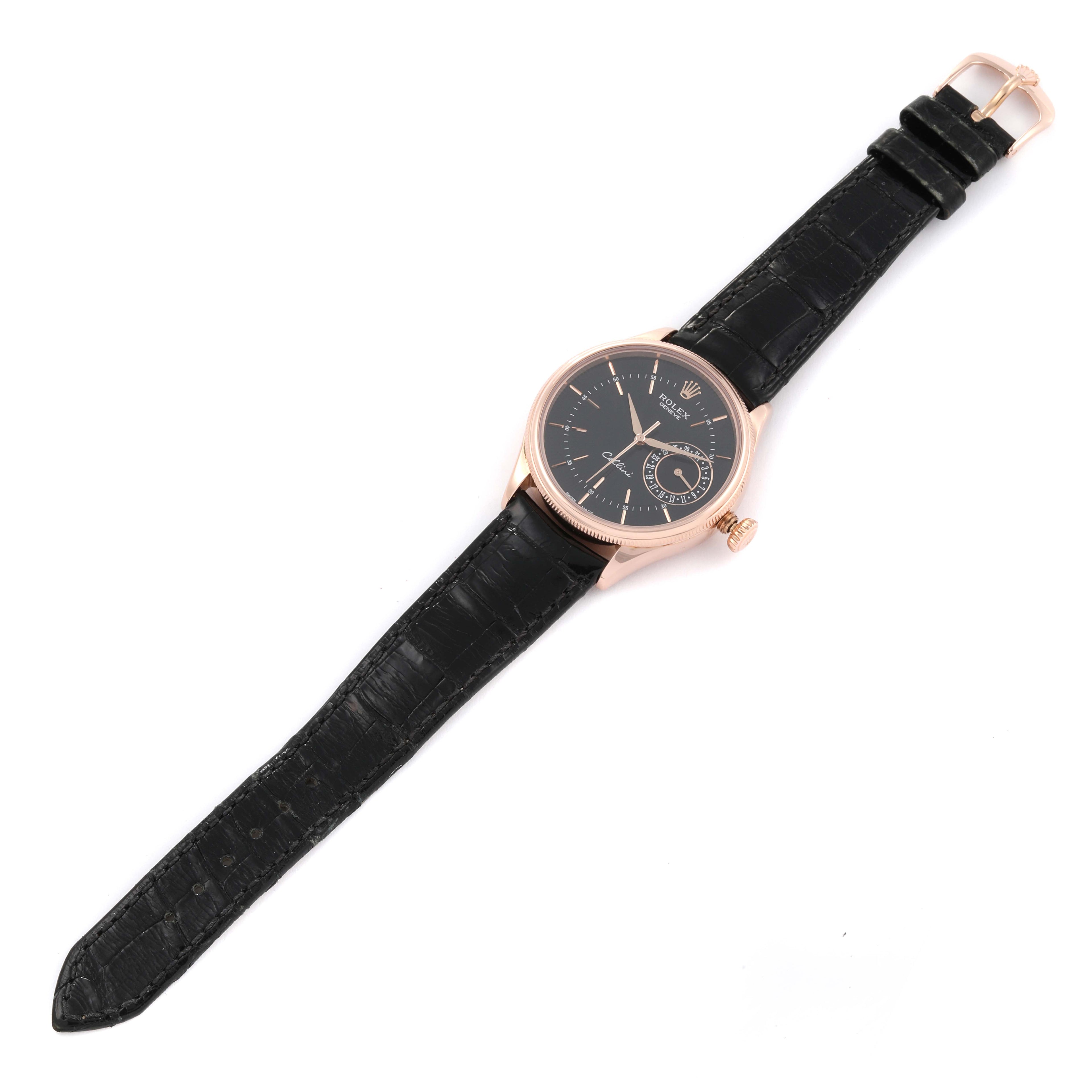 Rolex Cellini Date Everose Gold Black Dial Automatic Mens Watch 50515 Box Card