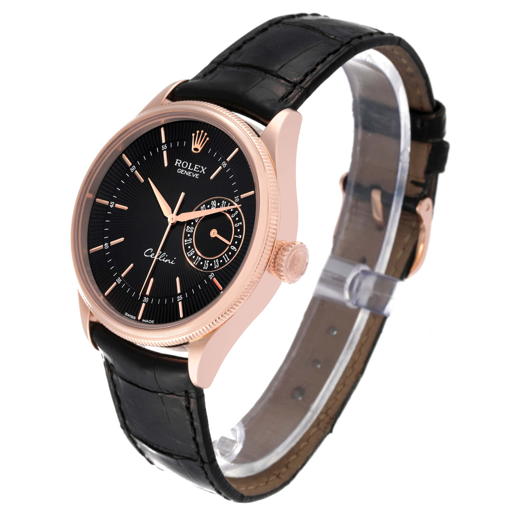 Rolex Cellini Date Everose Gold Black Dial Automatic Mens Watch 50515 Box Card