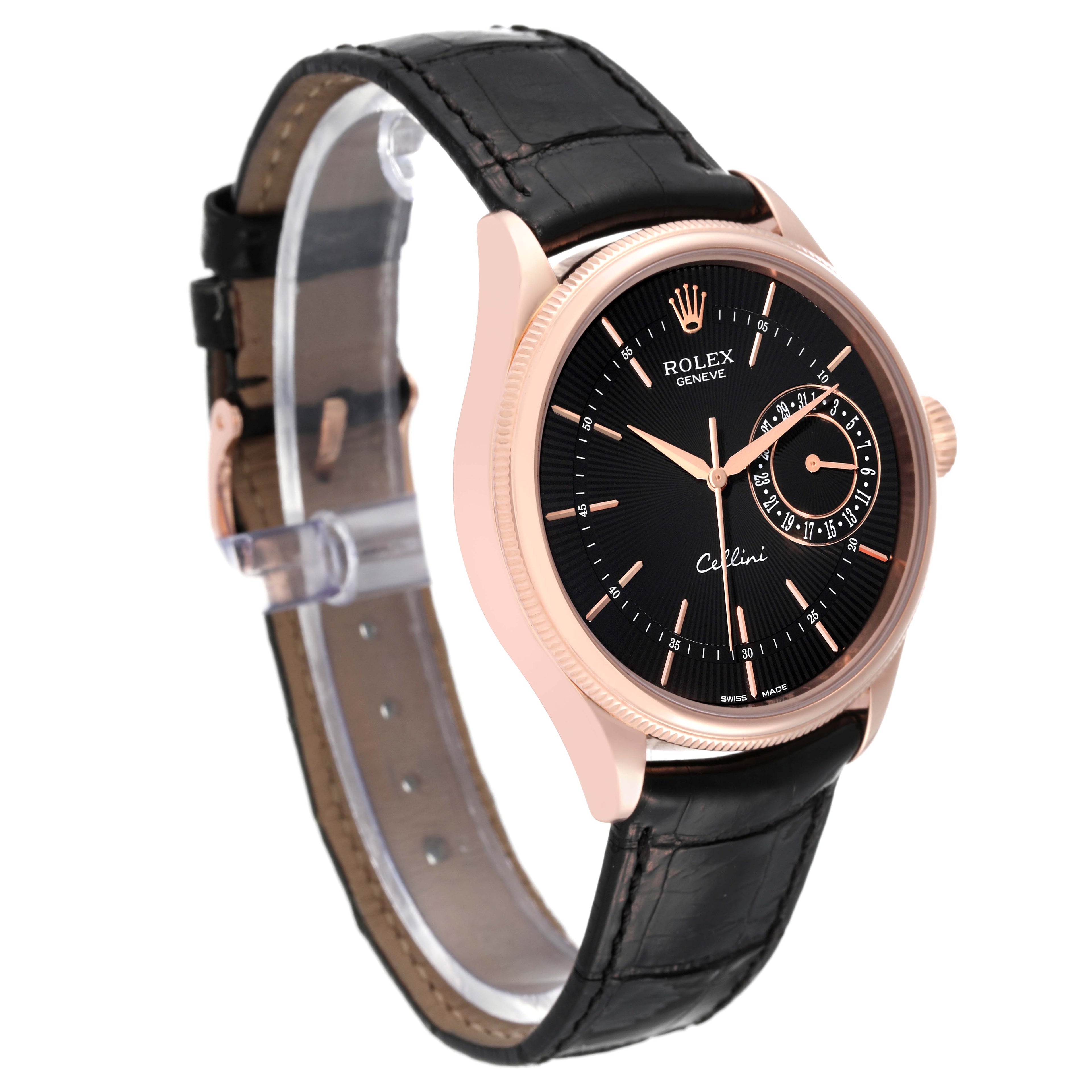 Rolex Cellini Date Everose Gold Black Dial Automatic Mens Watch 50515 Box Card