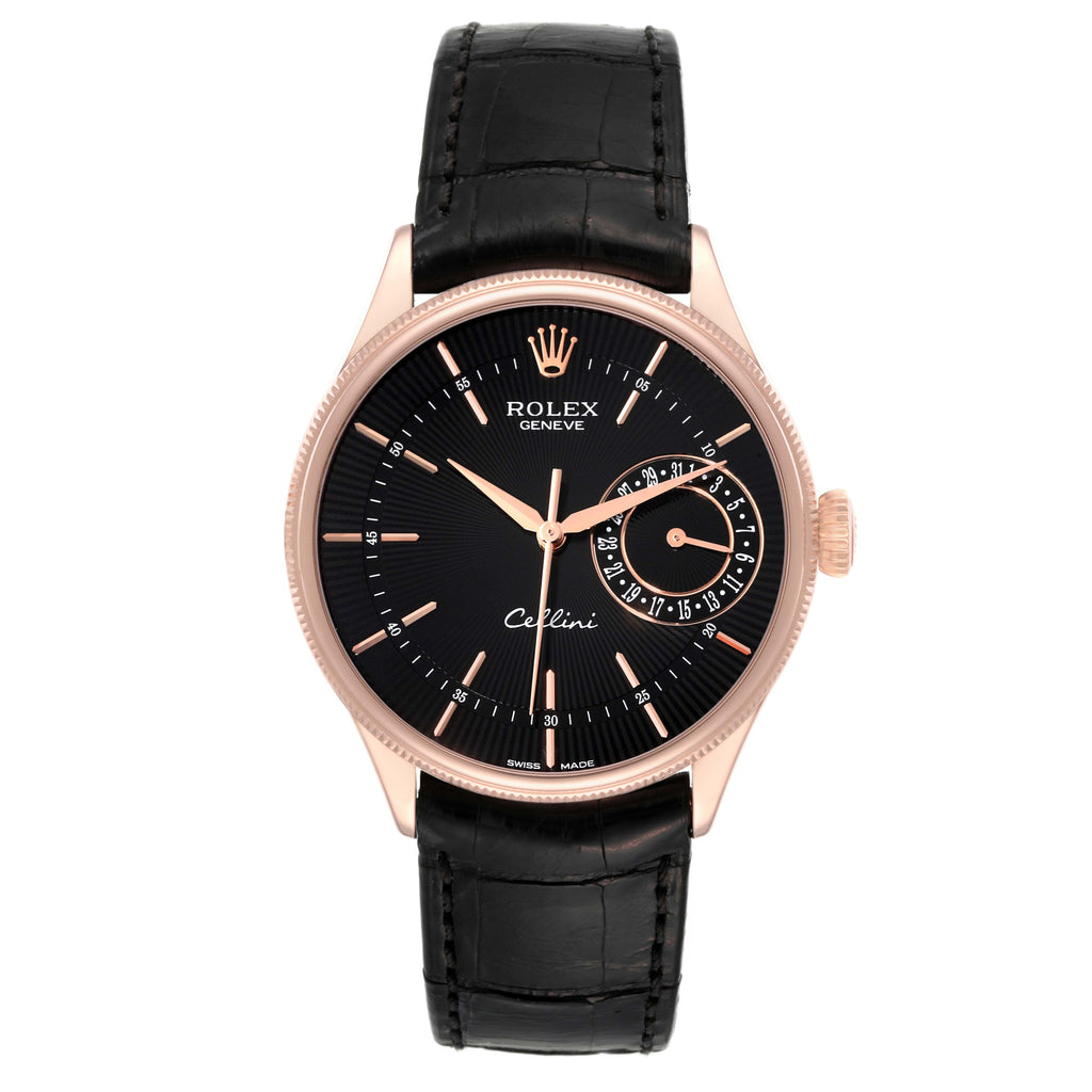 Rolex Cellini Date Everose Gold Black Dial Automatic Mens Watch 50515 Box Card