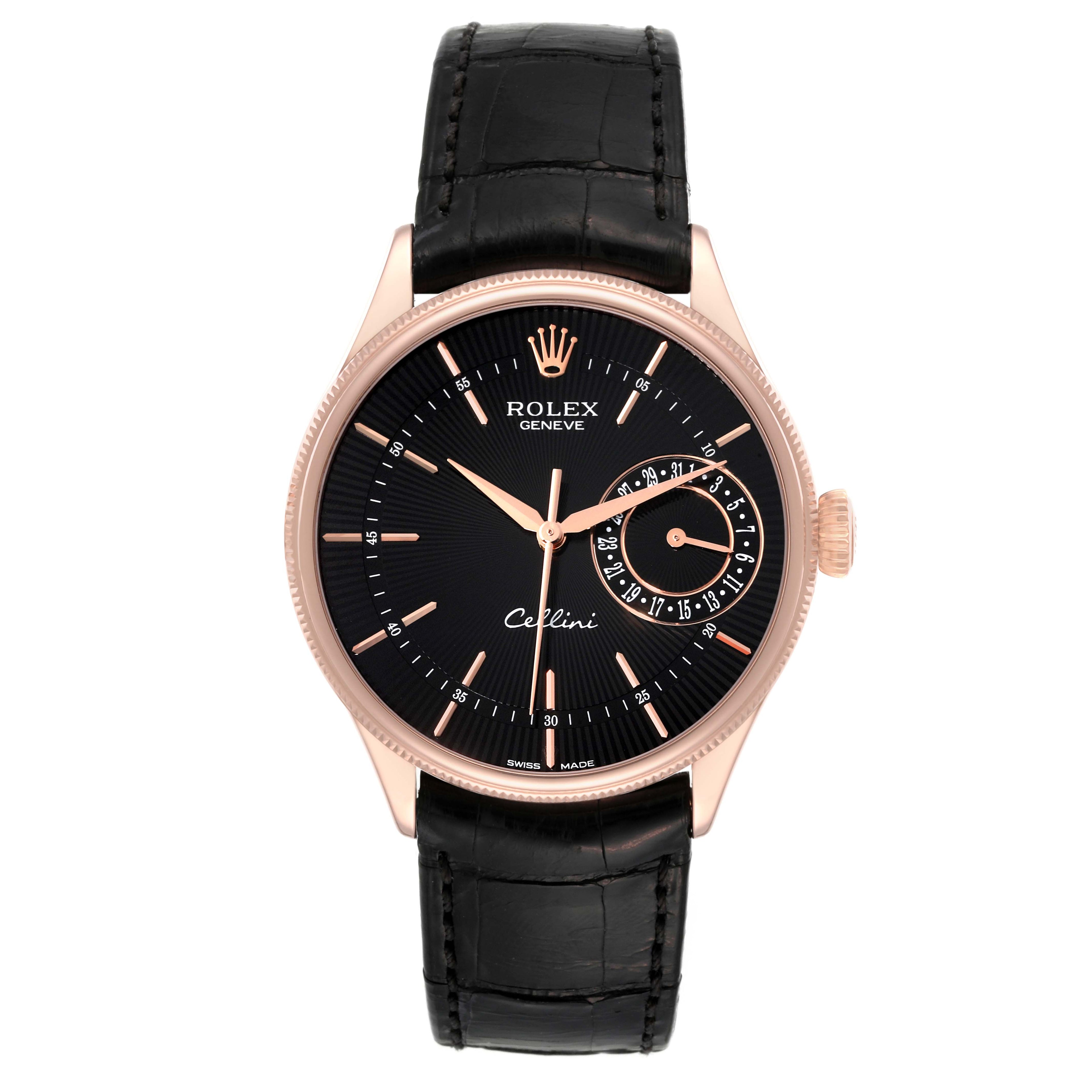 Rolex Cellini Date Everose Gold Black Dial Automatic Mens Watch 50515 Box Card