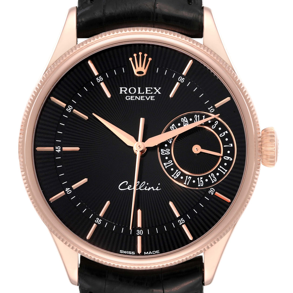 Rolex Cellini Date Everose Gold Black Dial Automatic Mens Watch 50515 Box Card