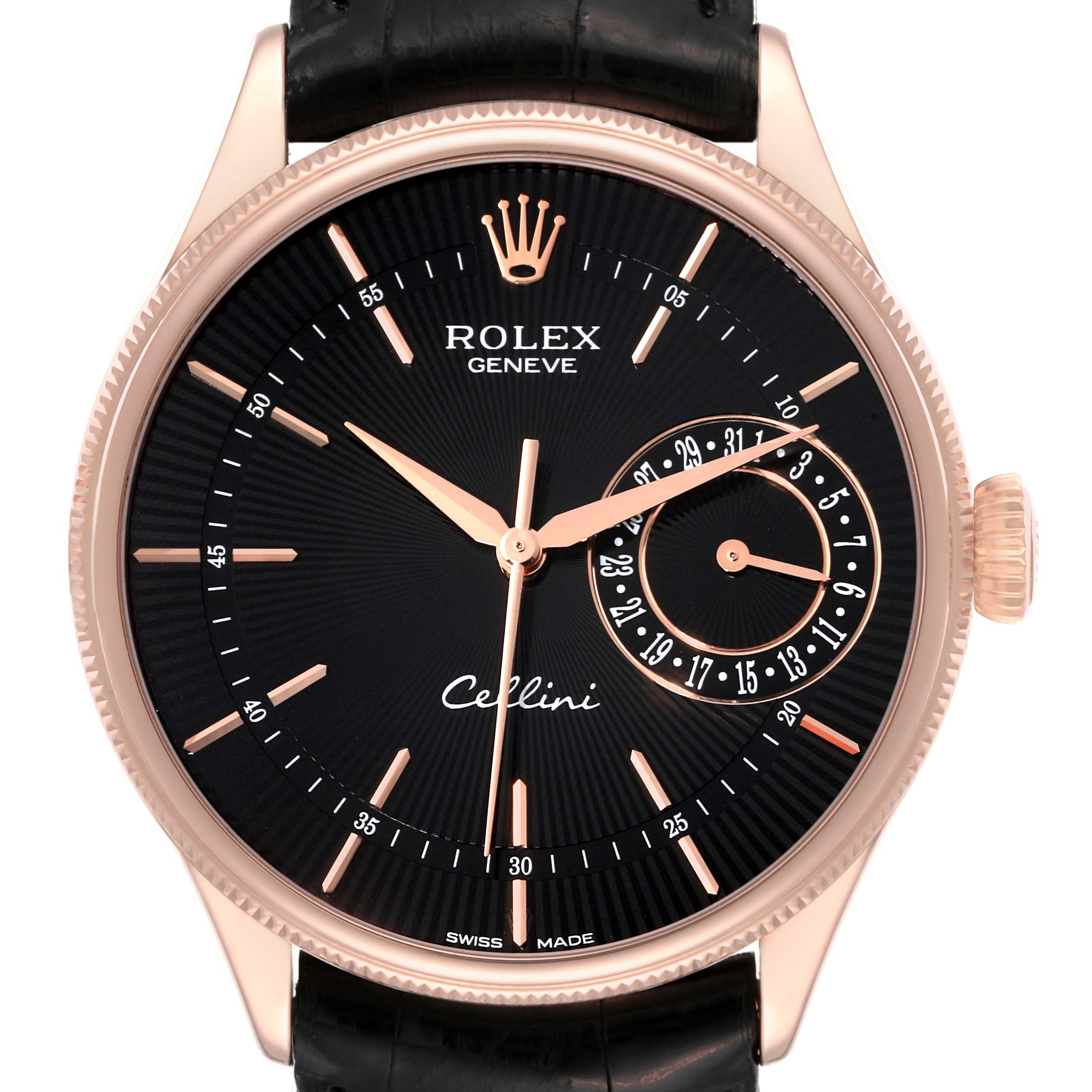 Rolex Cellini Date Everose Gold Black Dial Automatic Mens Watch 50515 Box Card