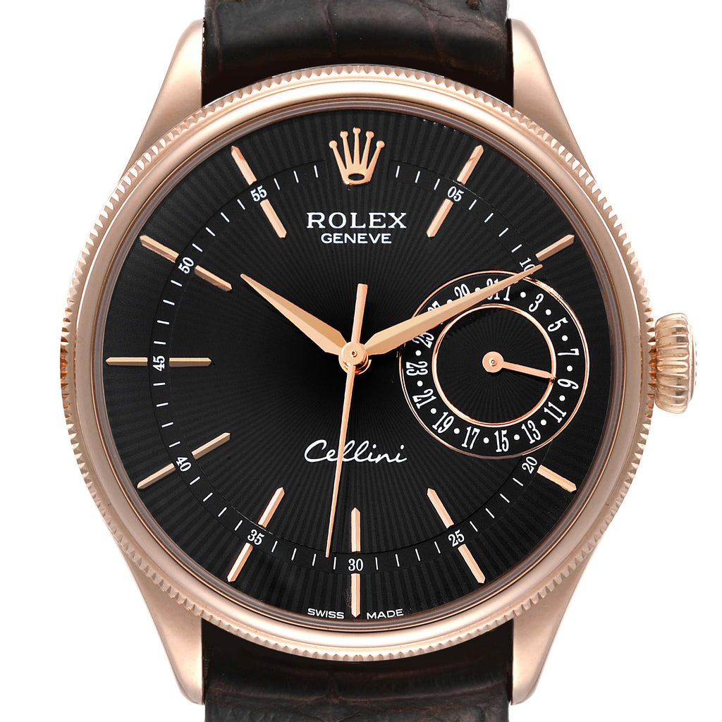 Rolex Cellini Date Rose Gold Black Dial Automatic Watch 50515 Card