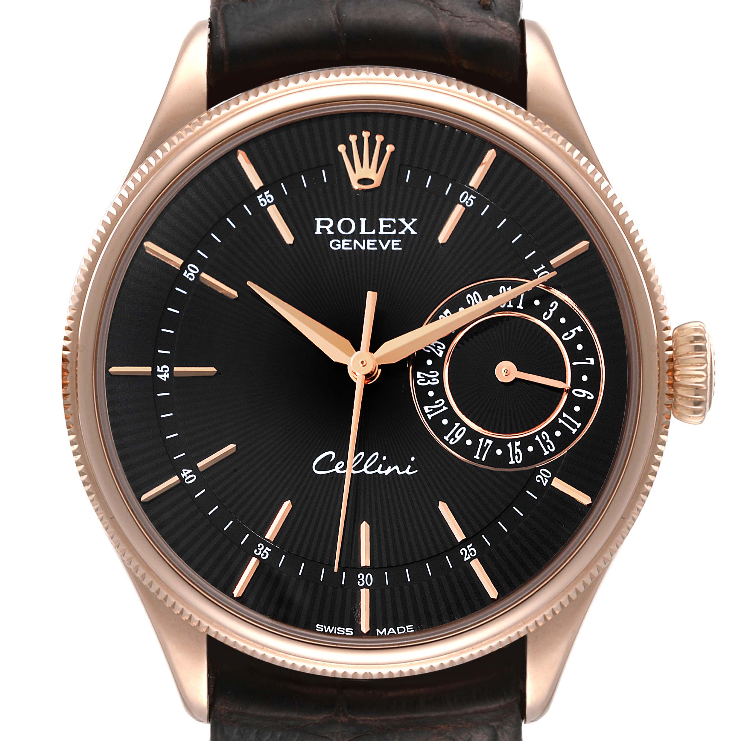 Rolex Cellini Date Rose Gold Black Dial Automatic Watch 50515 Card