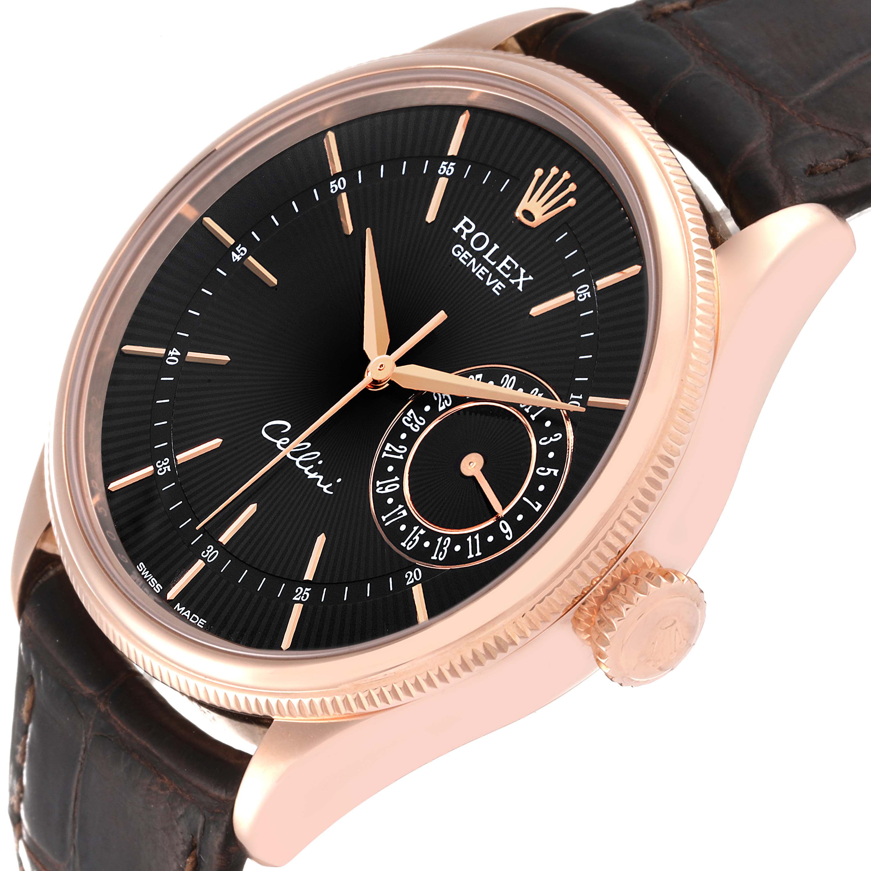 Rolex Cellini Date Rose Gold Black Dial Automatic Watch 50515 Card