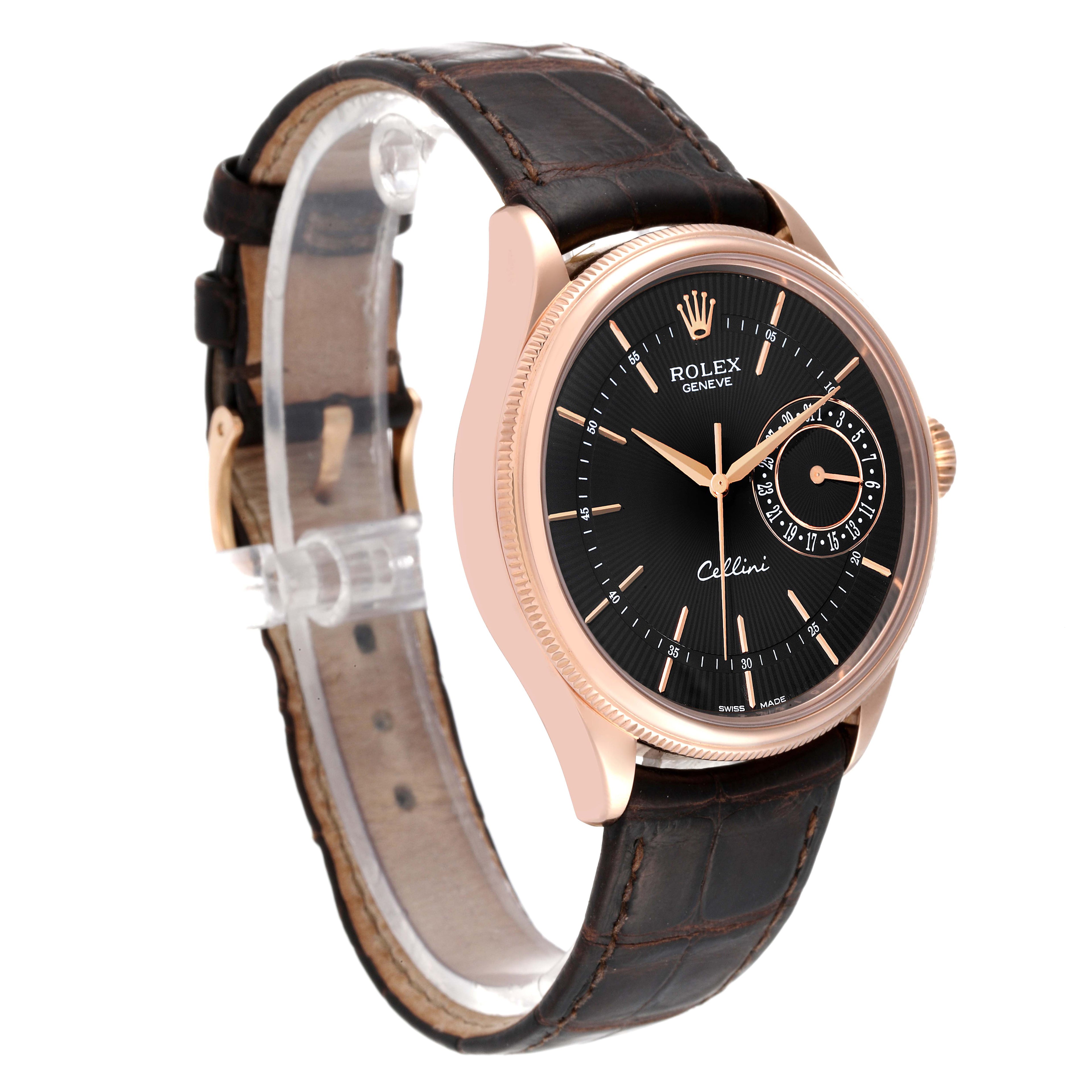 Rolex Cellini Date Rose Gold Black Dial Automatic Watch 50515 Card