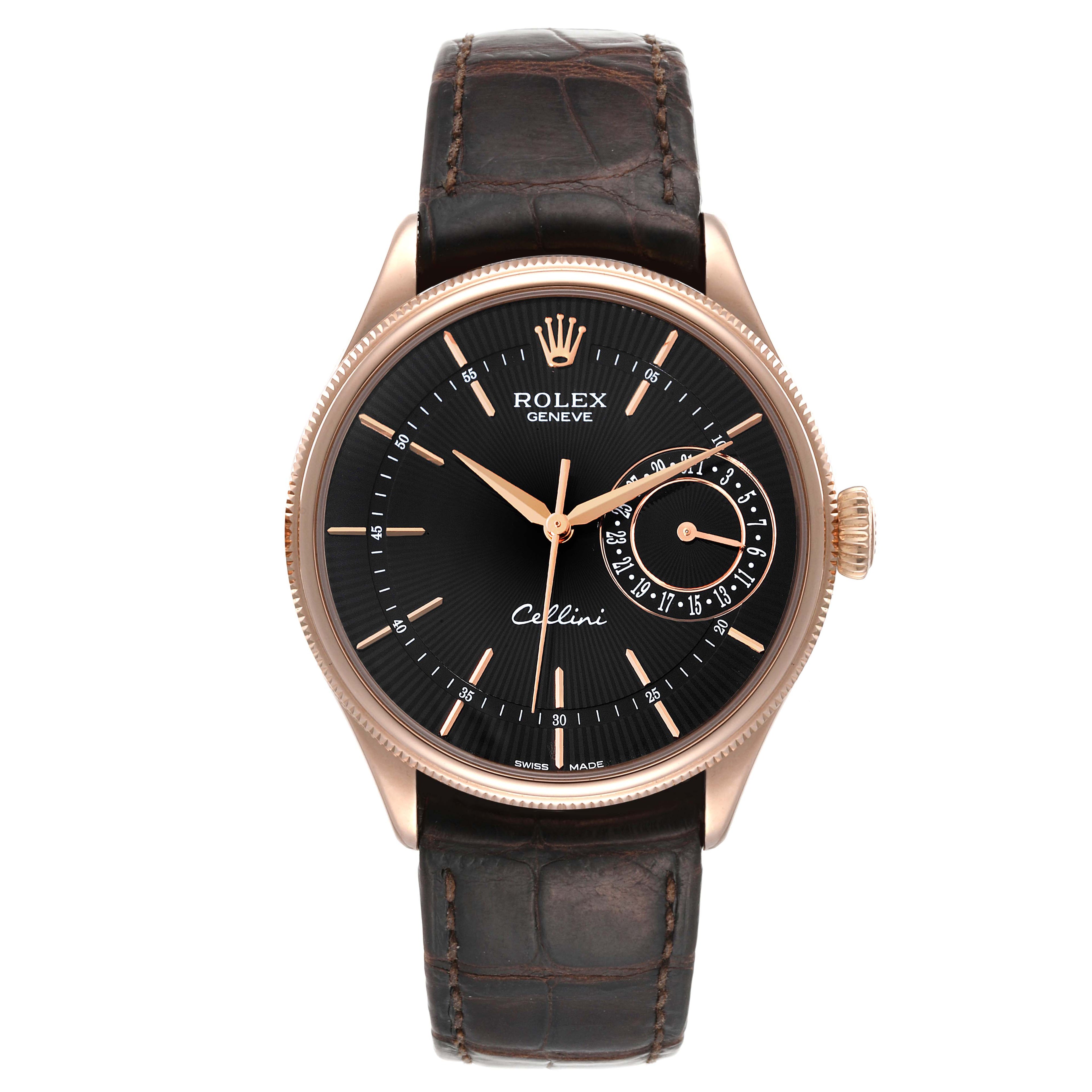Rolex Cellini Date Rose Gold Black Dial Automatic Watch 50515 Card