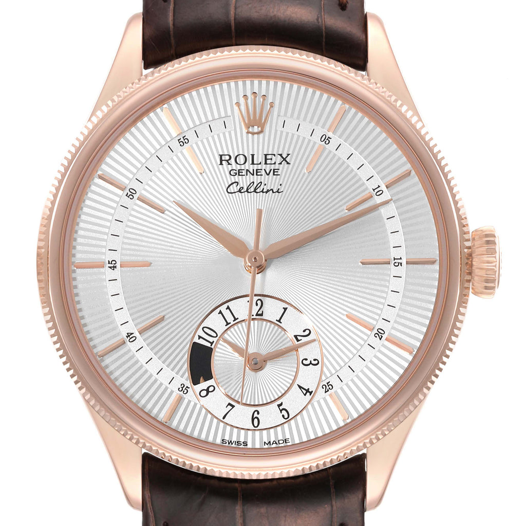 Rolex Cellini Dual Time Everose Rose Gold Automatic Mens Watch 50525 Box Card